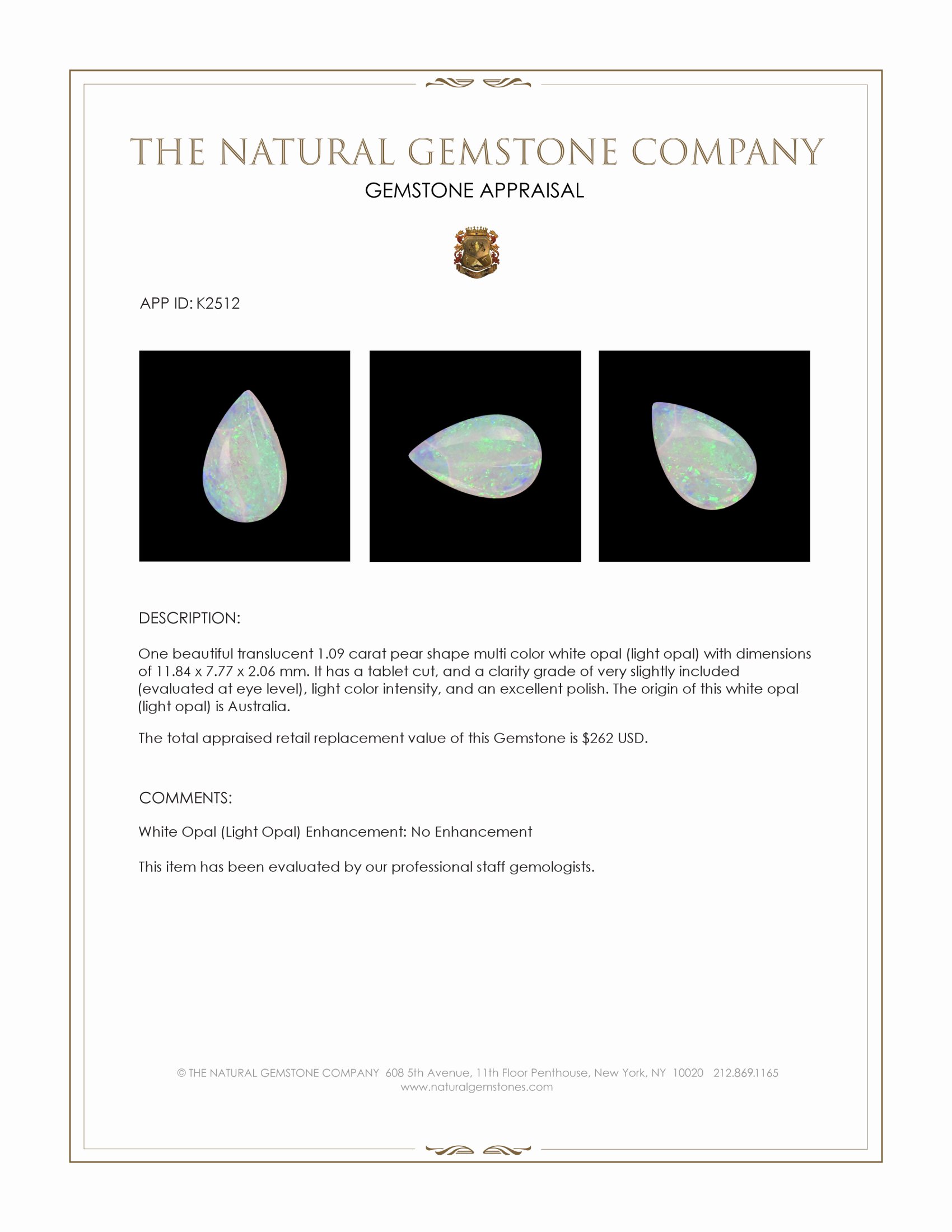 1.09 Ct. Multi Color White Opal (Light Opal) from Australia