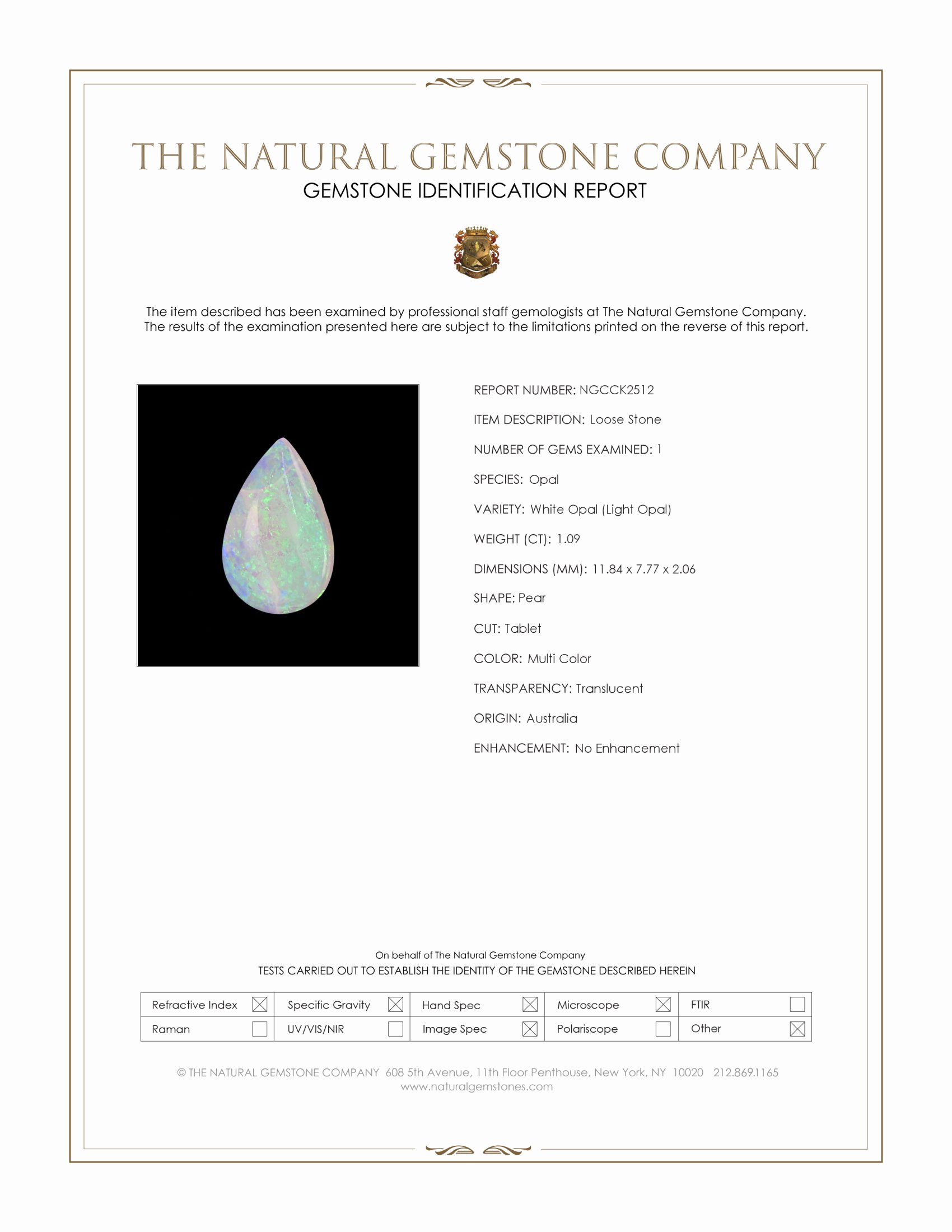 1.09 Ct. Multi Color White Opal (Light Opal) from Australia