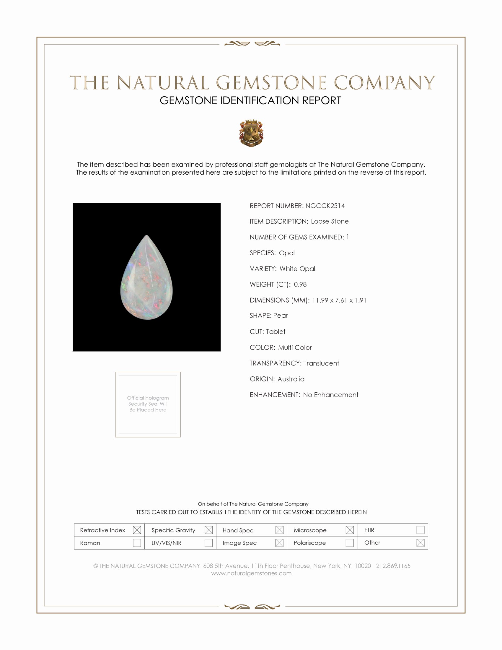 0.98 Ct. White Opal from Australia