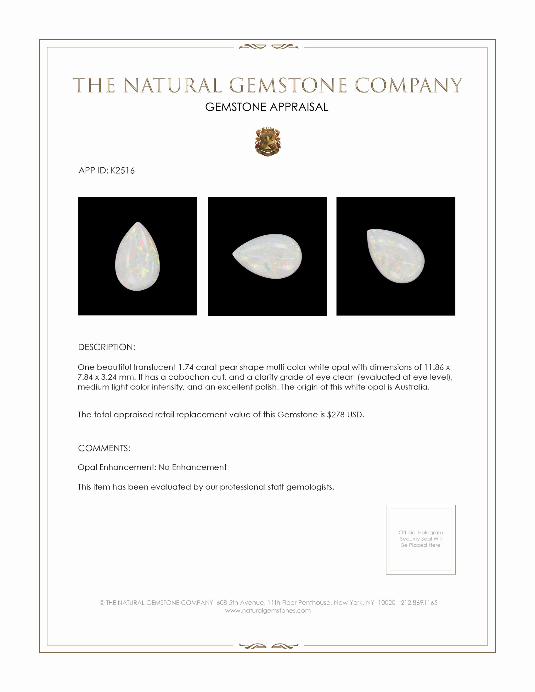 1.74 Ct. Cabochon White Opal from Australia