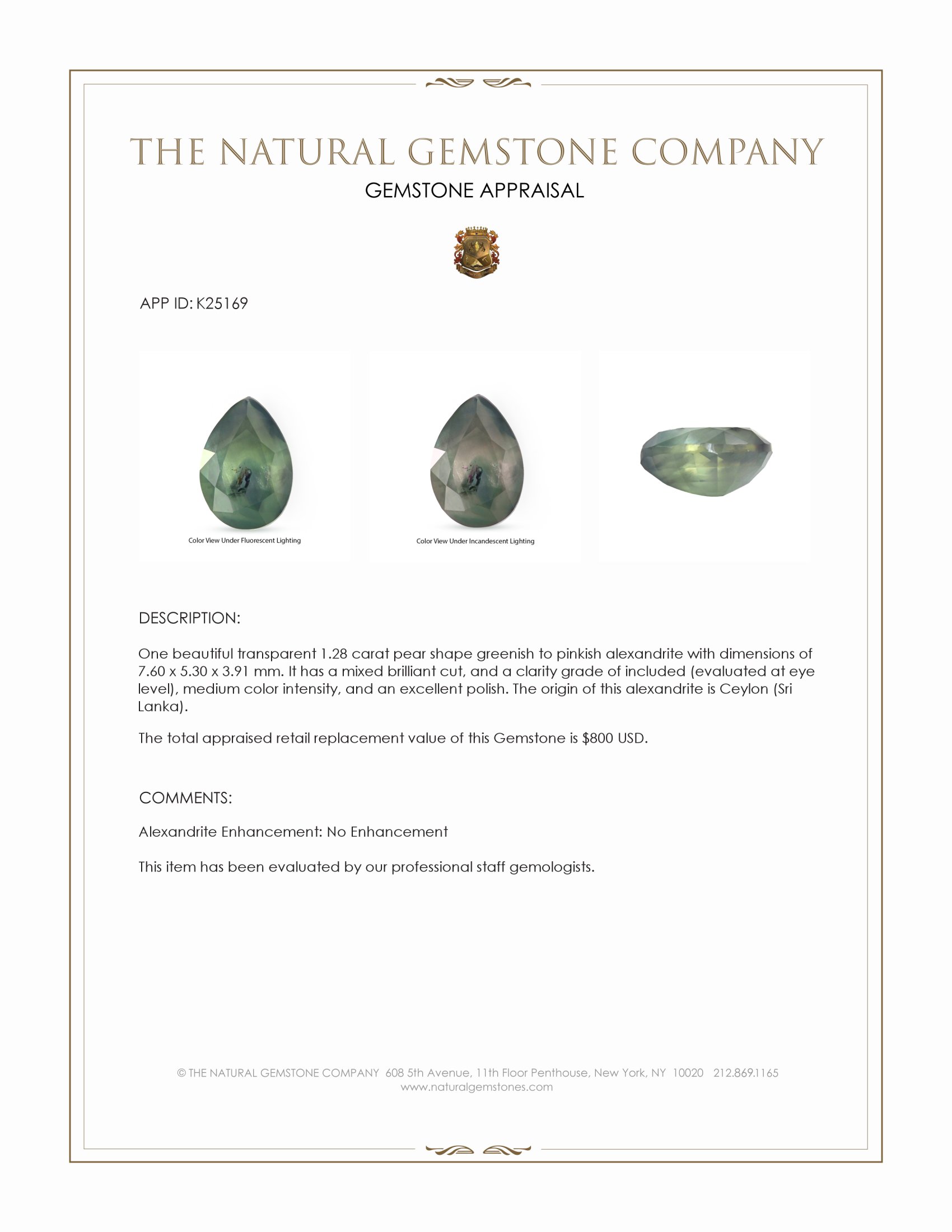 1.28 Ct. Alexandrite from Ceylon (Sri Lanka)