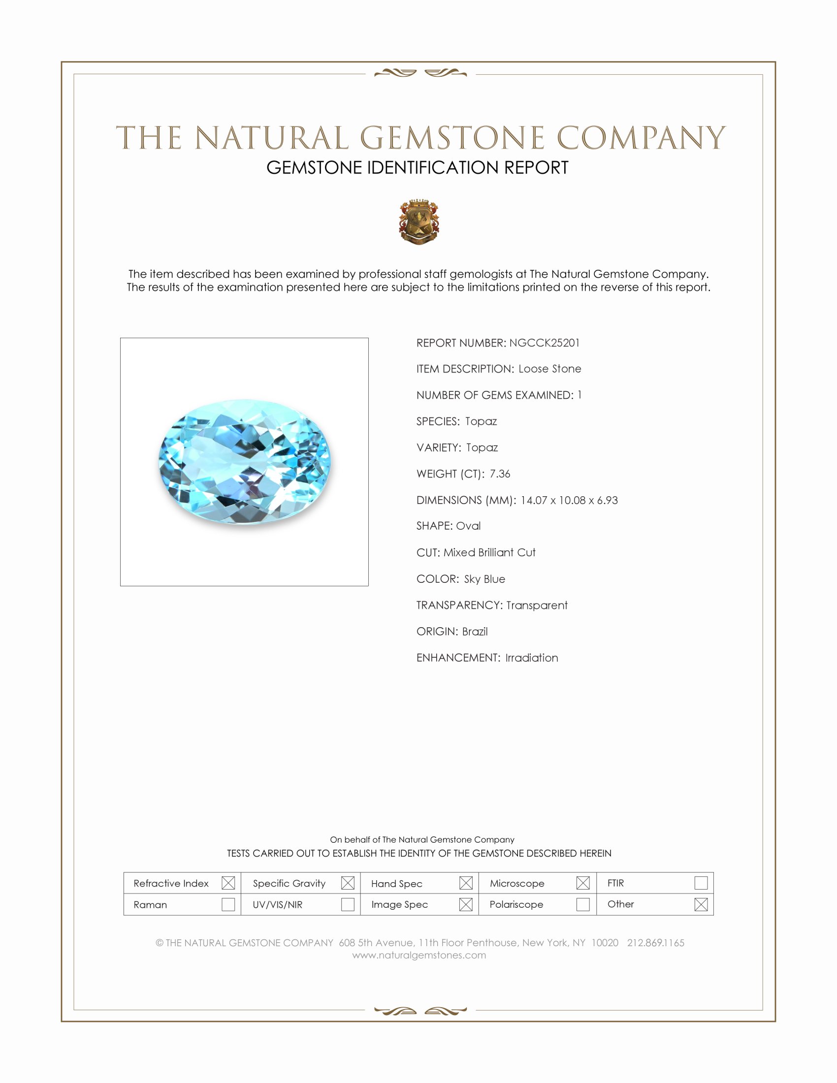 7.36 Ct. Sky Blue Topaz from Brazil