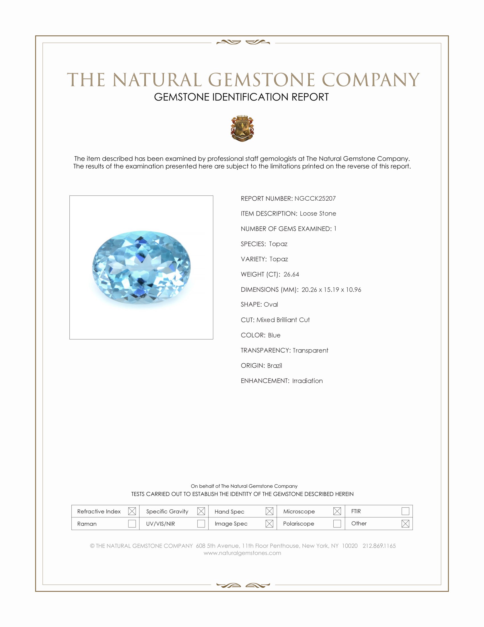 26.64 Ct. Blue Topaz from Brazil