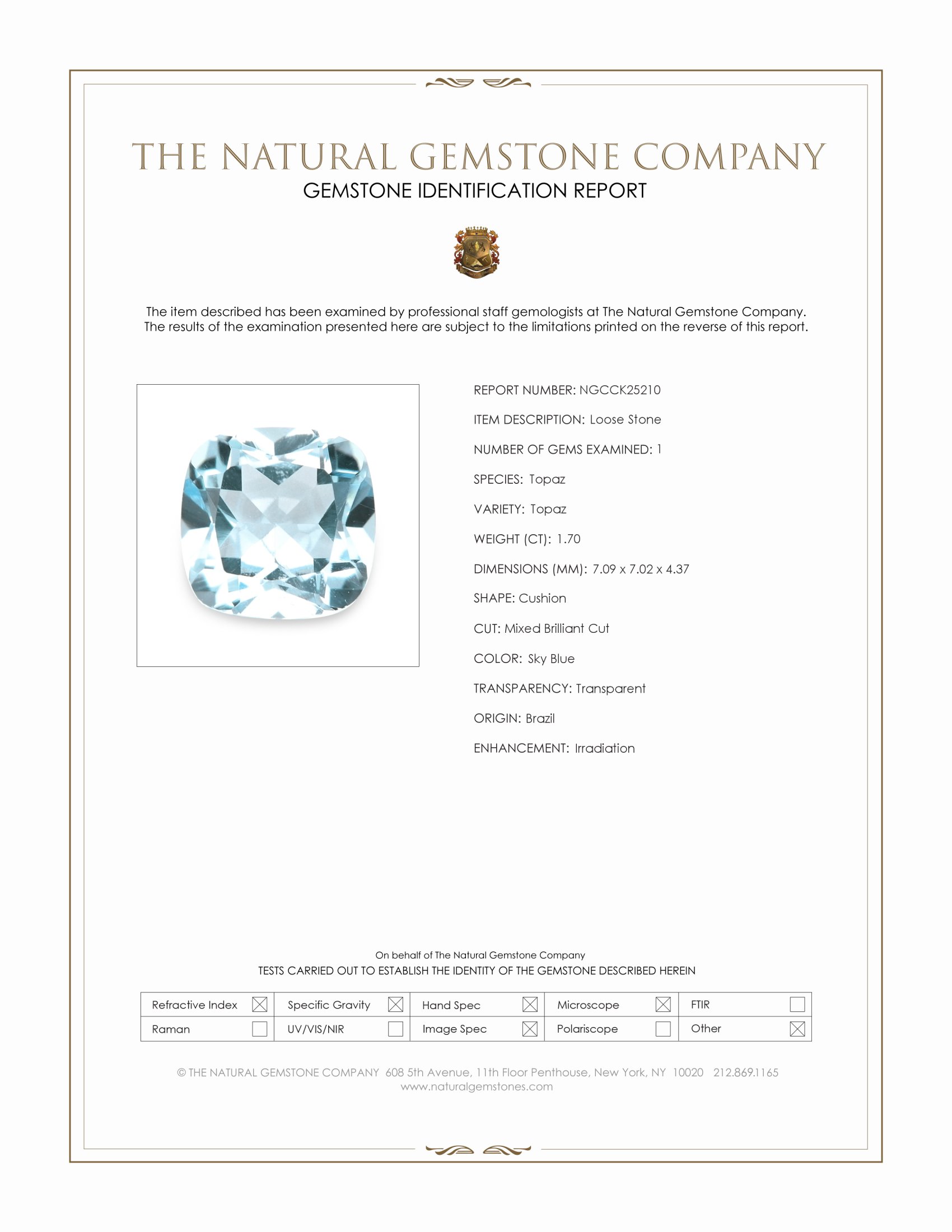 1.70 Ct. Sky Blue Topaz from Brazil