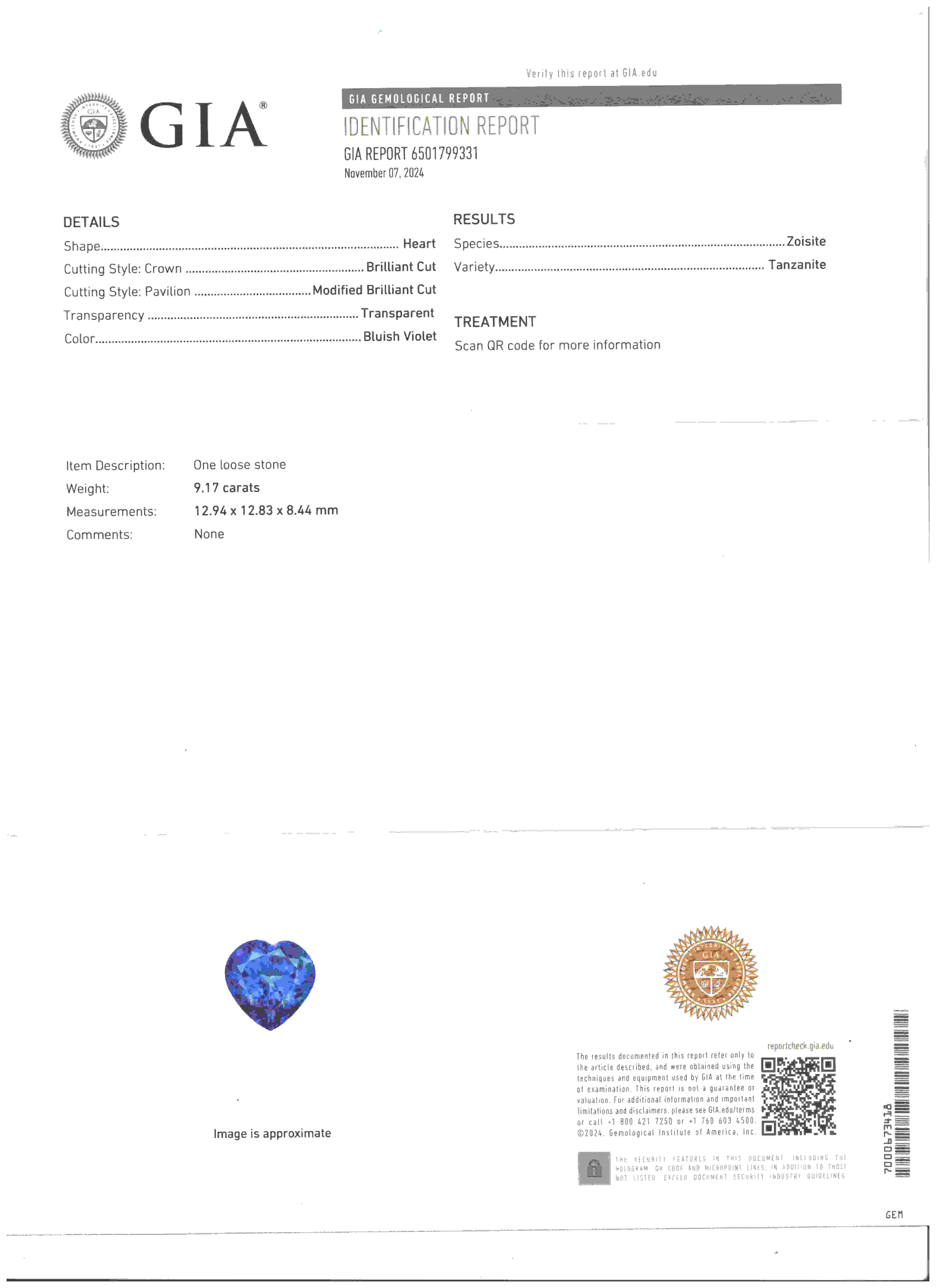 9.17 Ct. Violetish Blue Tanzanite from Tanzania