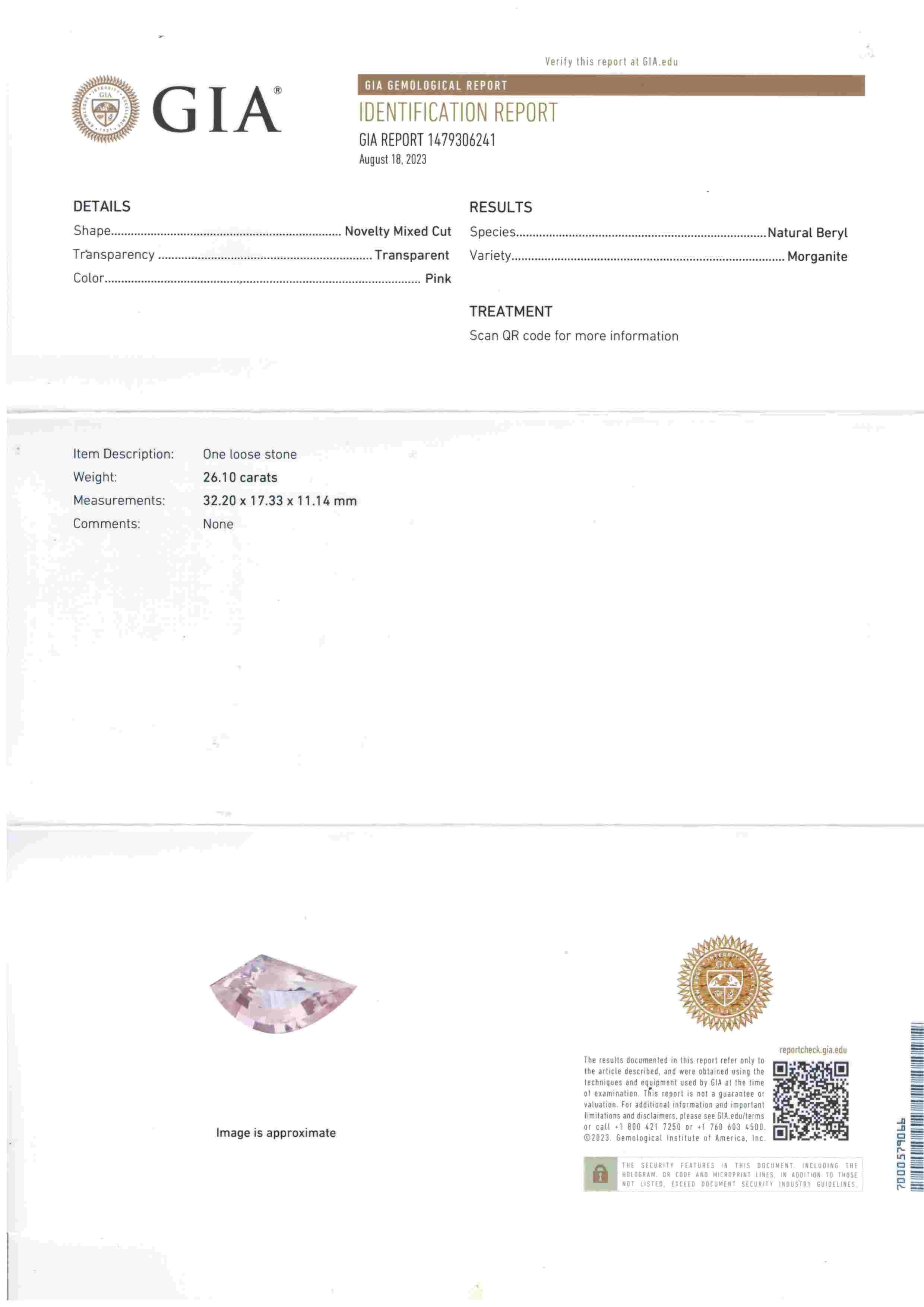26.10 Ct. Peach Morganite from Brazil