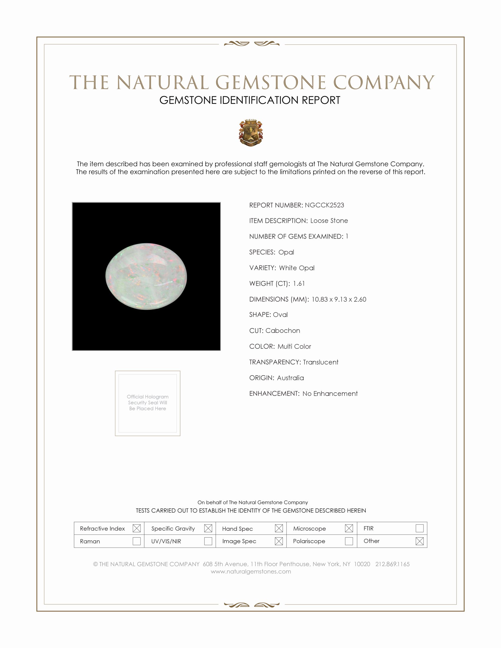 1.61 Ct. Cabochon White Opal from Australia