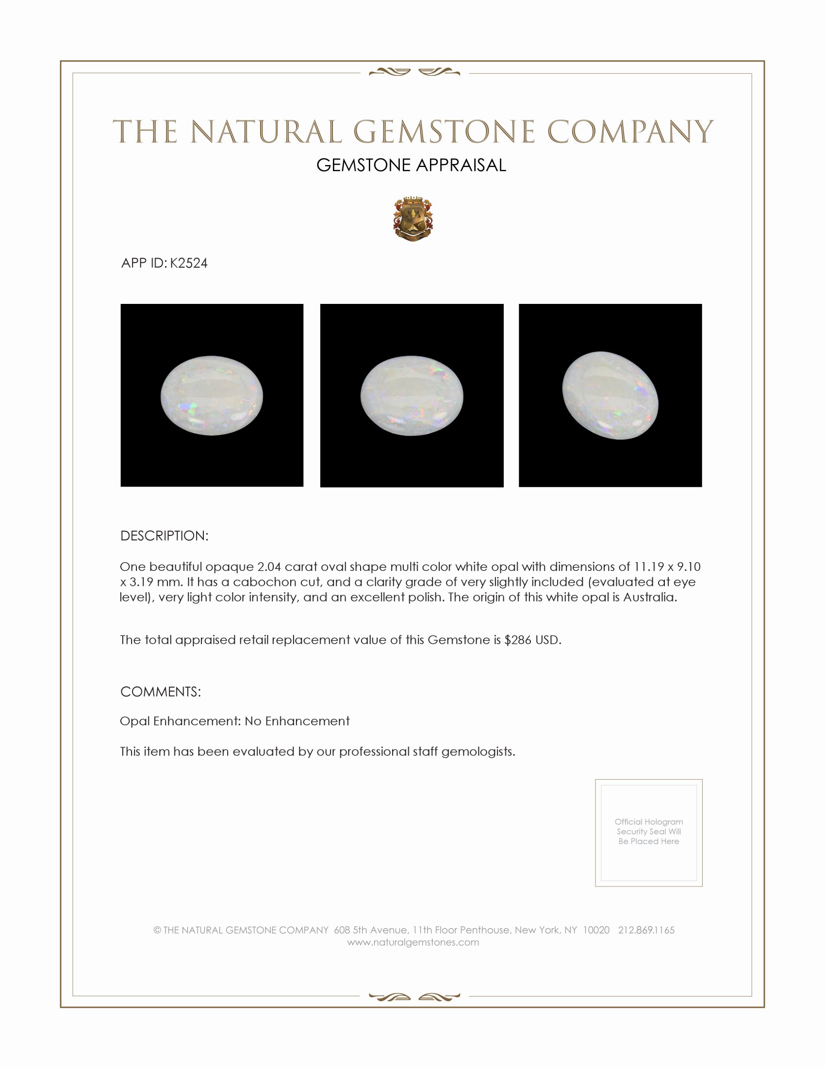 2.04 Ct. Cabochon White Opal from Australia