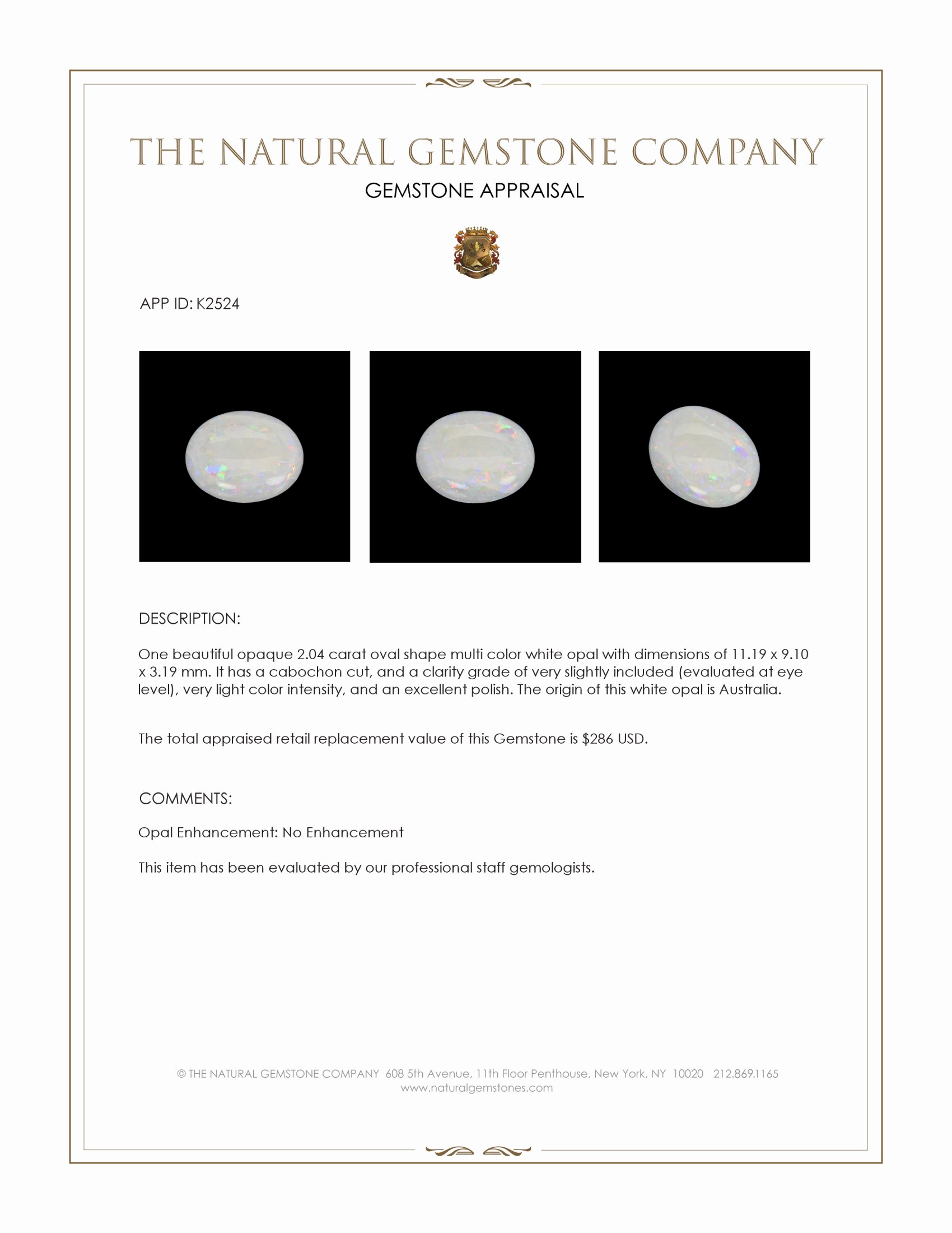 2.04 Ct. Cabochon White Opal from Australia