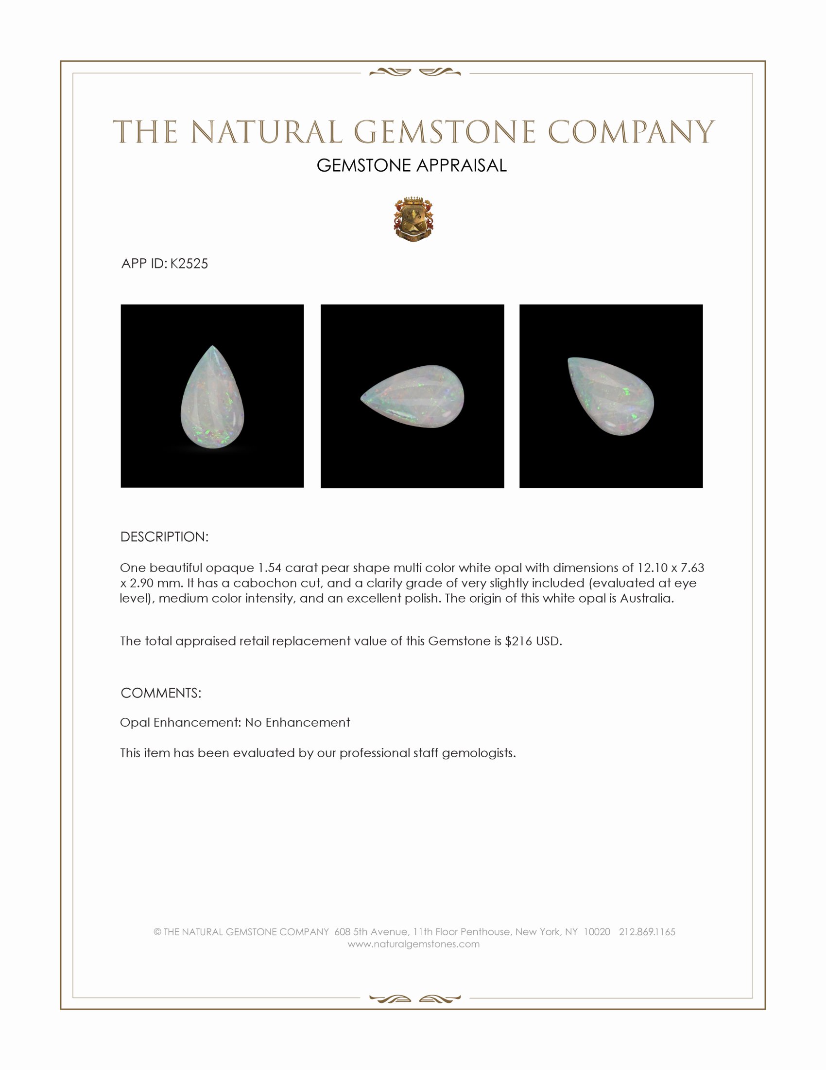 1.54 Ct. Cabochon White Opal from Australia