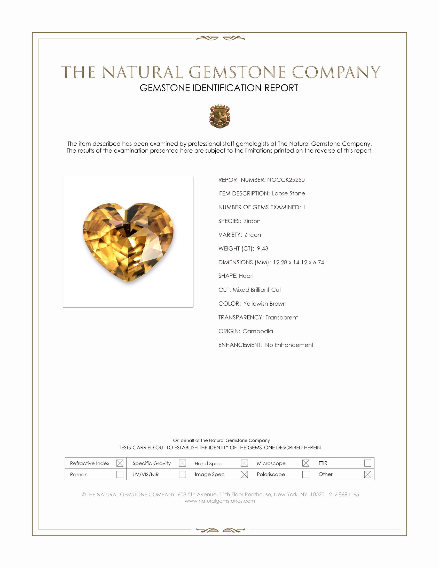 9.43 Ct. Yellowish Brown Zircon from Cambodia