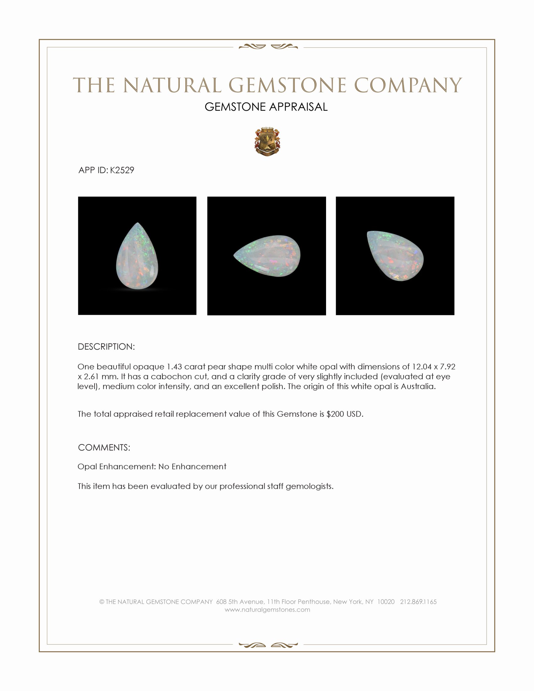 1.43 Ct. Cabochon White Opal from Australia