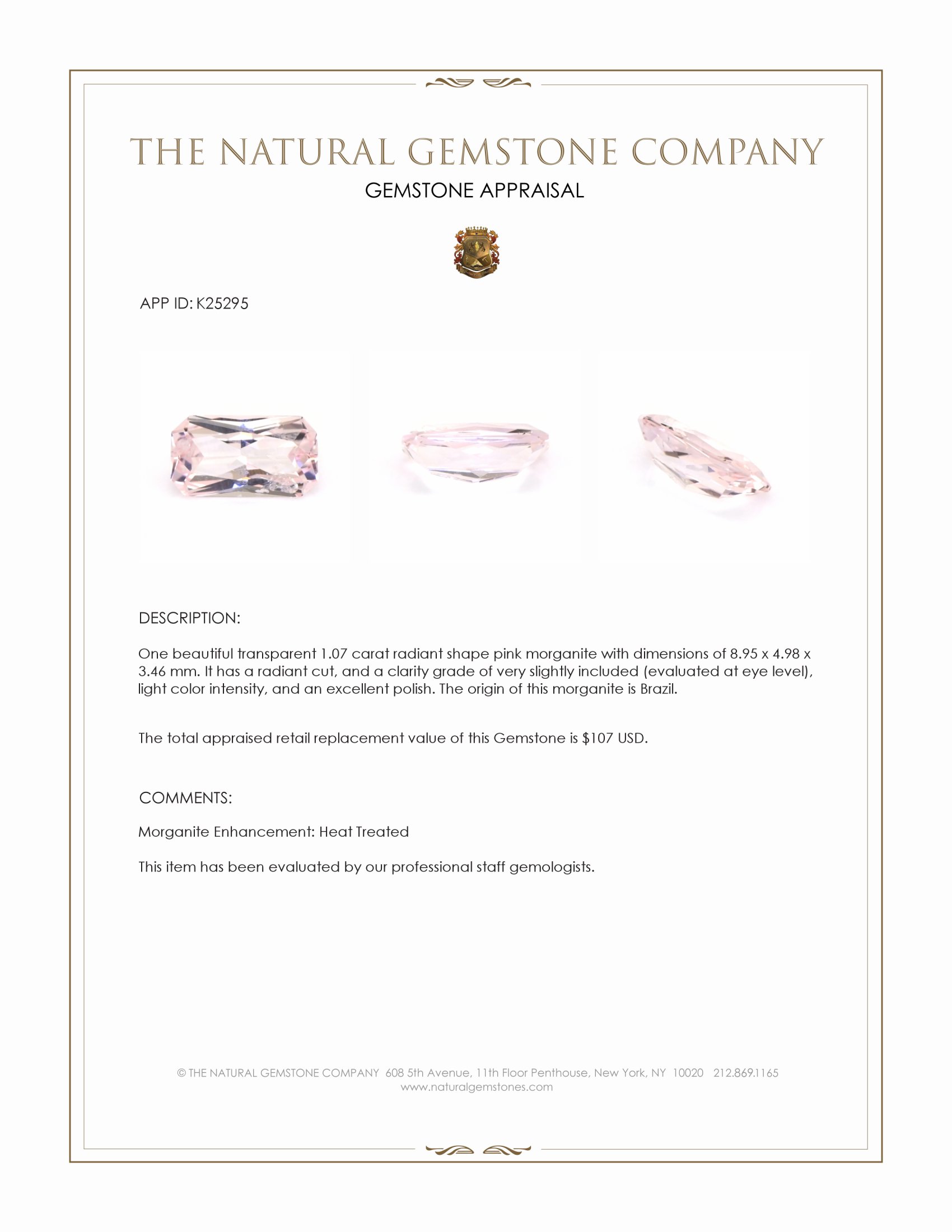1.07 Ct. Pink Morganite from Brazil