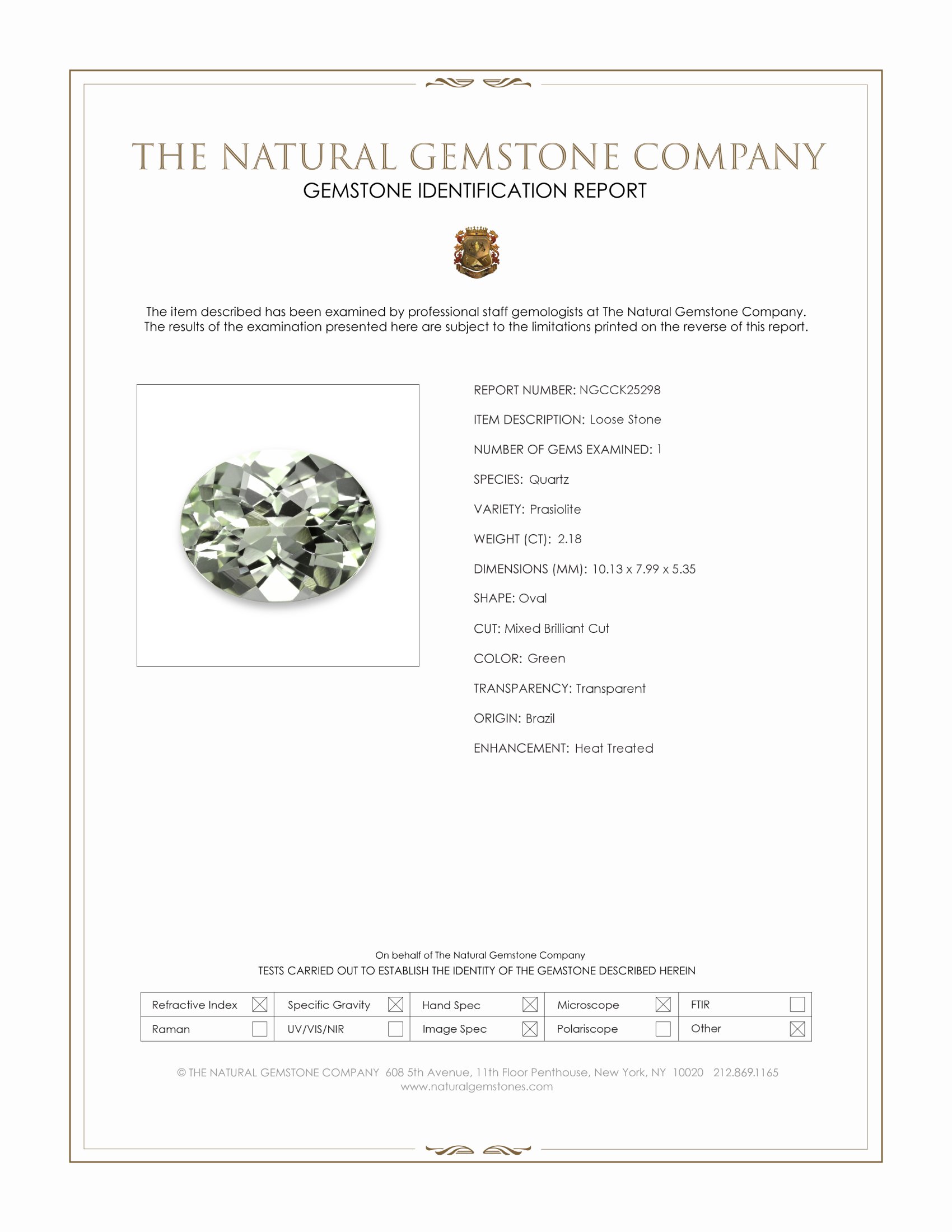 2.18 Ct. Green Prasiolite from Brazil