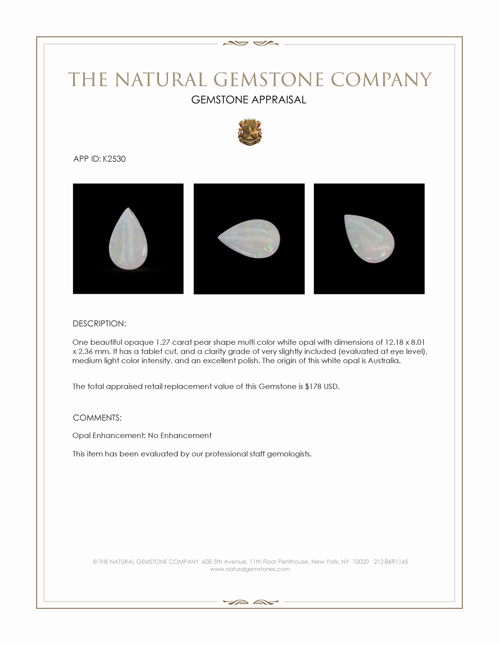 1.27 Ct. White Opal from Australia