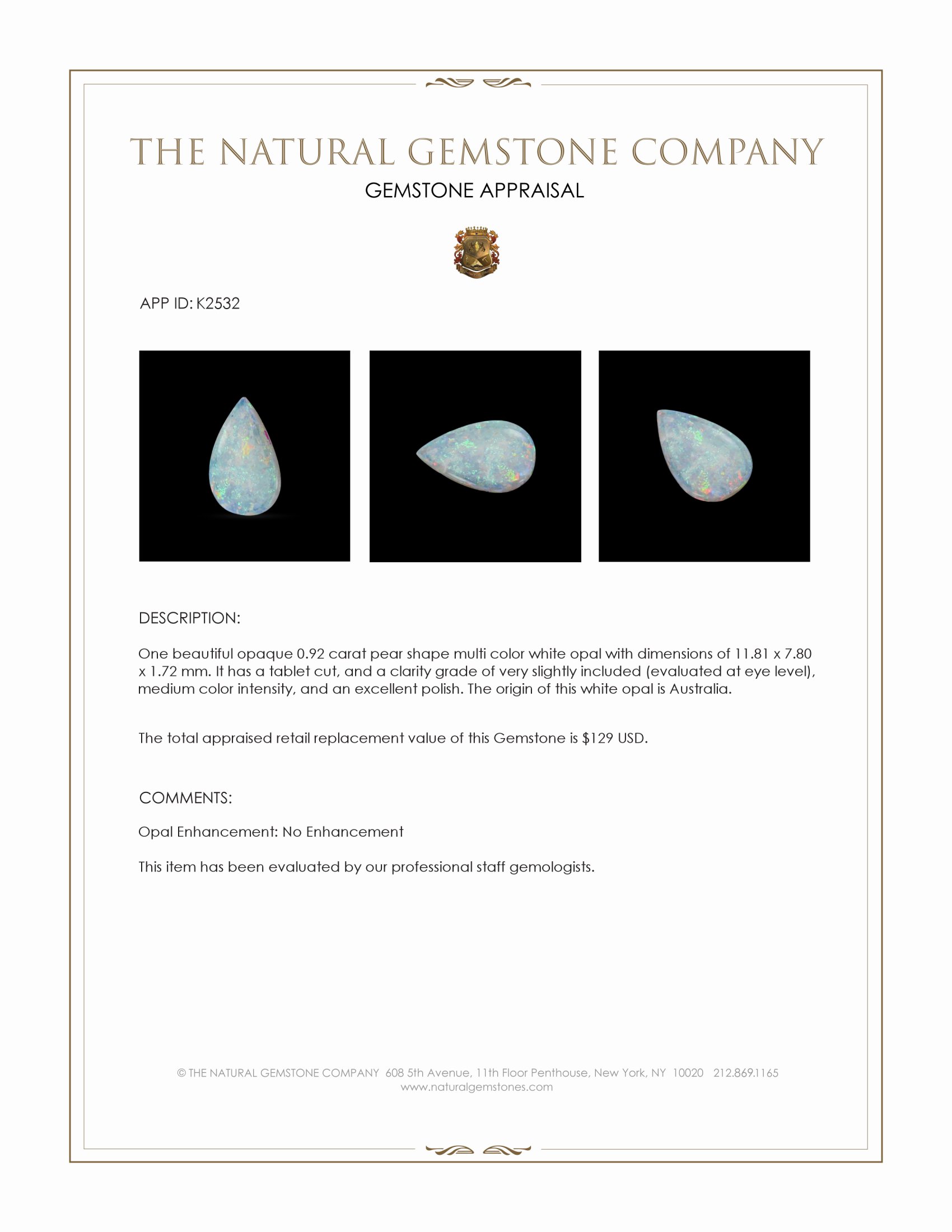 0.92 Ct. White Opal from Australia