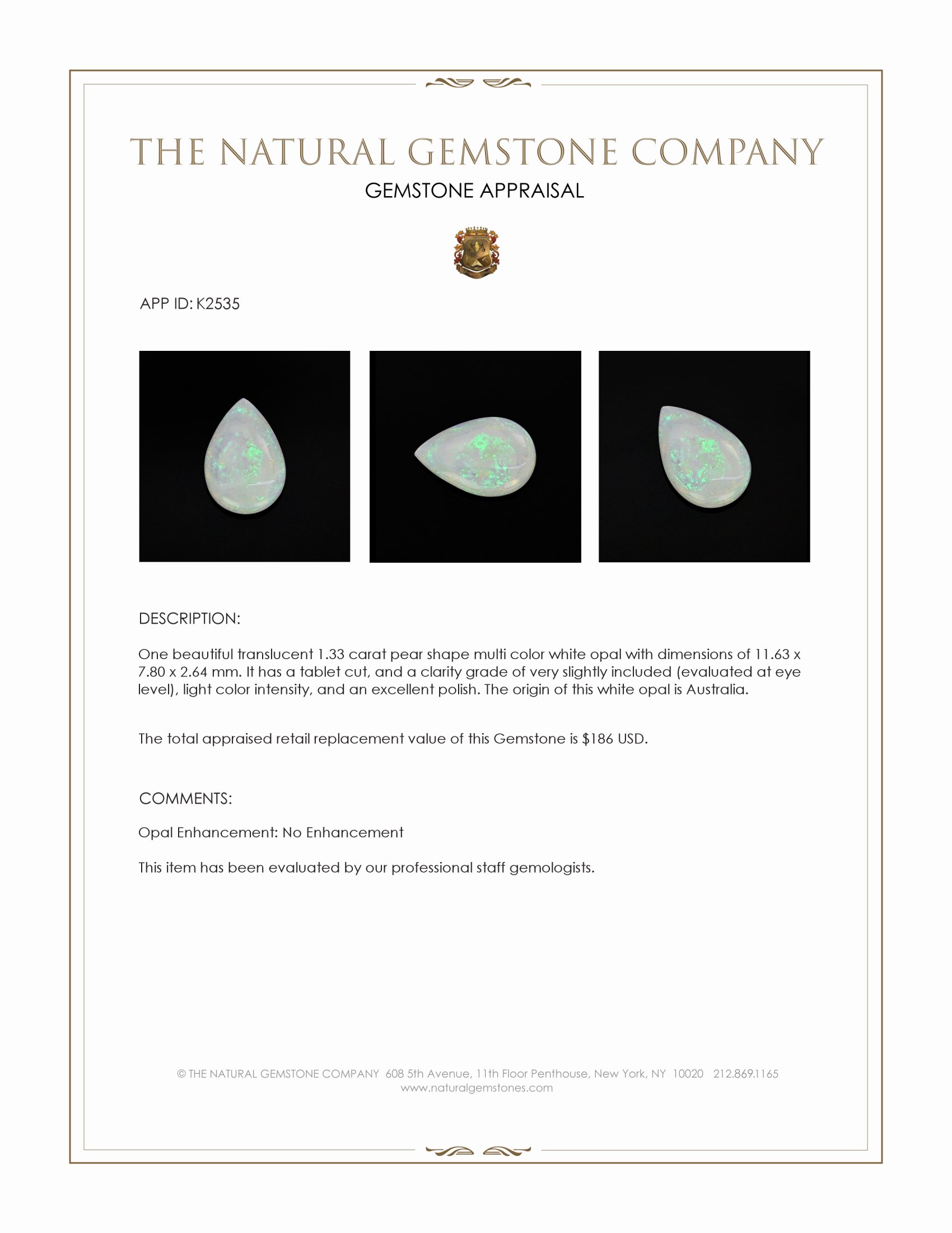 1.33 Ct. White Opal from Australia