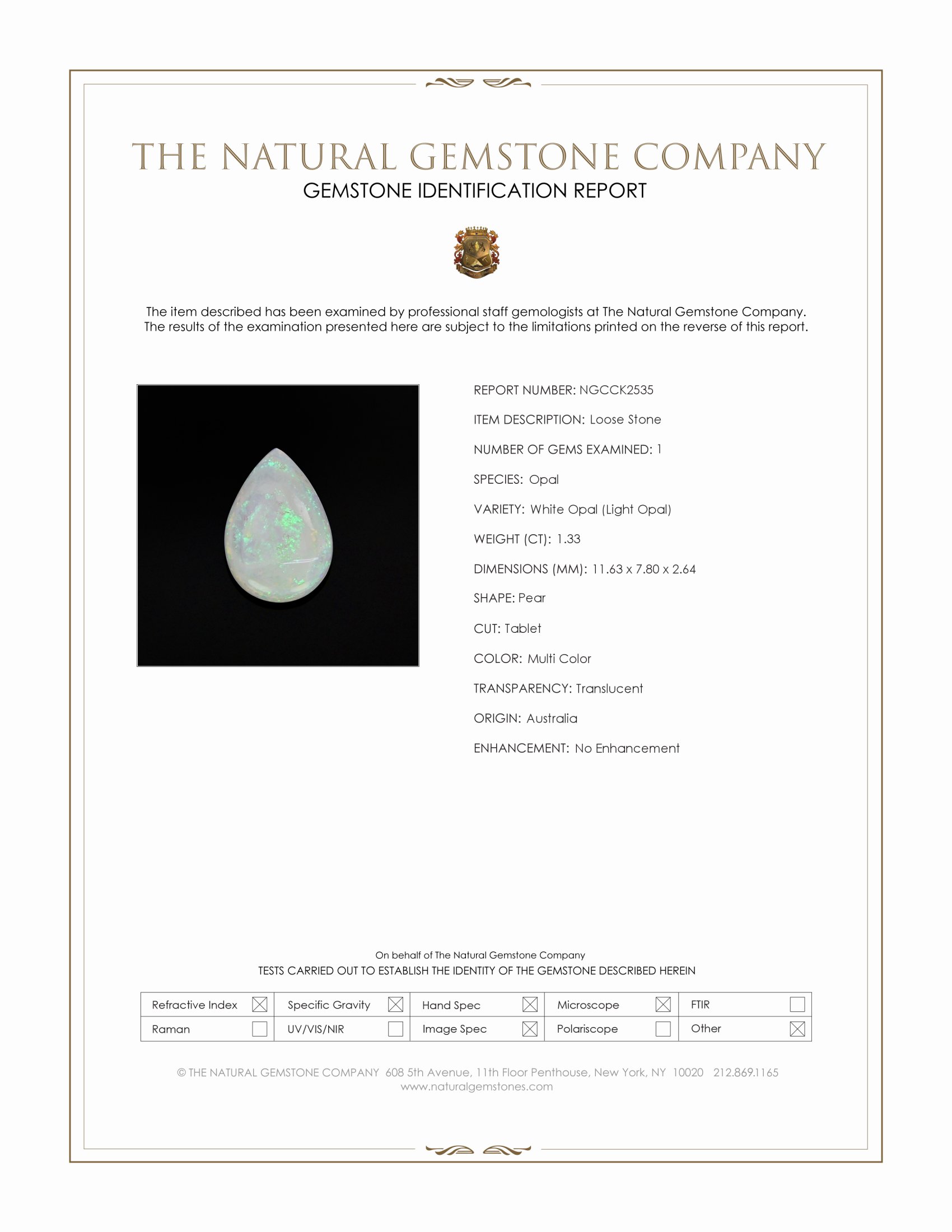 1.33 Ct. Multi Color White Opal (Light Opal) from Australia