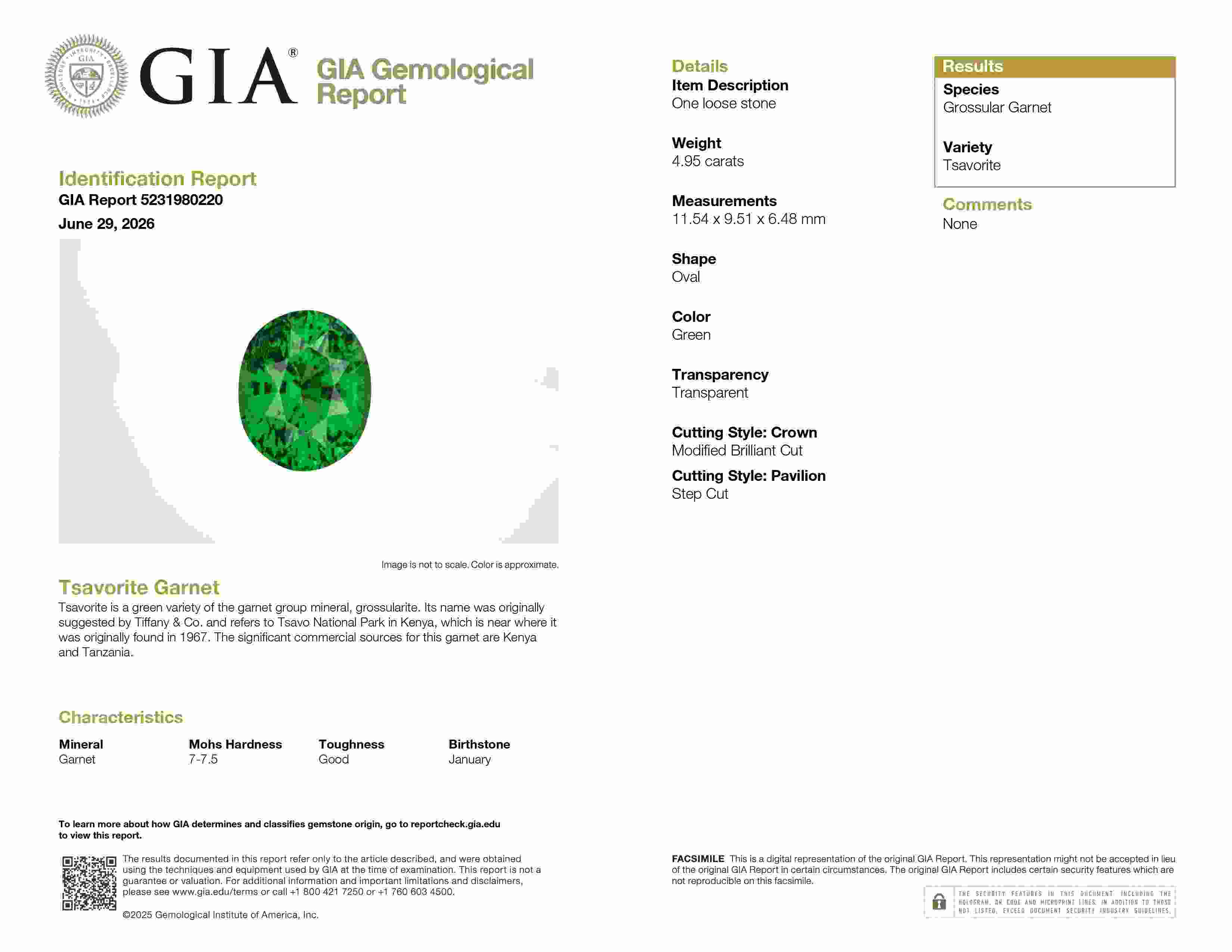 4.95 Ct. Tsavorite Garnet from Kenya