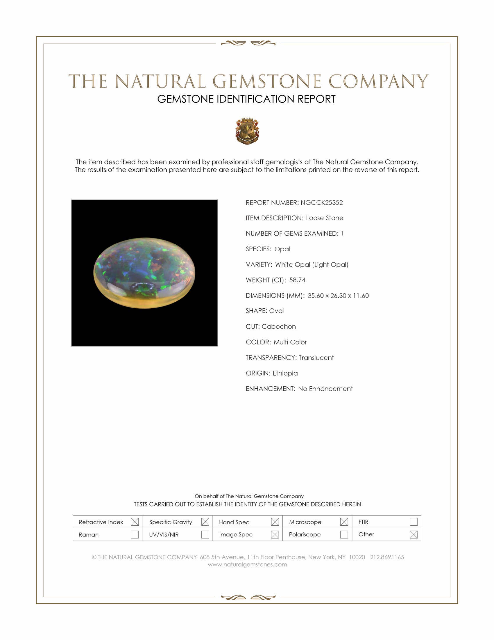 58.74 Ct. Multi Color Cabochon White Opal (Light Opal) from Ethiopia