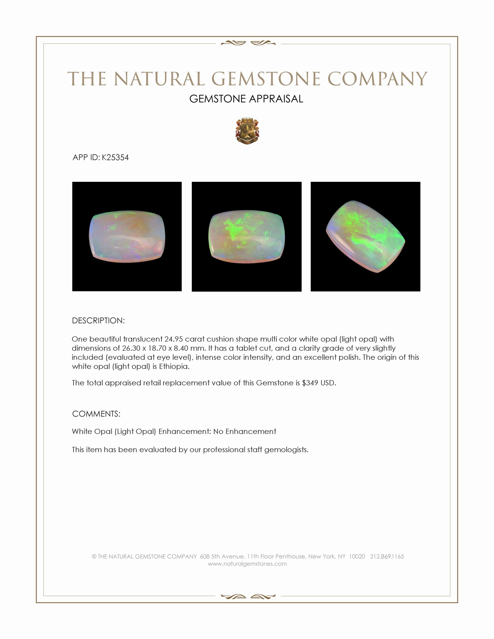24.95 Ct. Multi Color White Opal (Light Opal) from Ethiopia