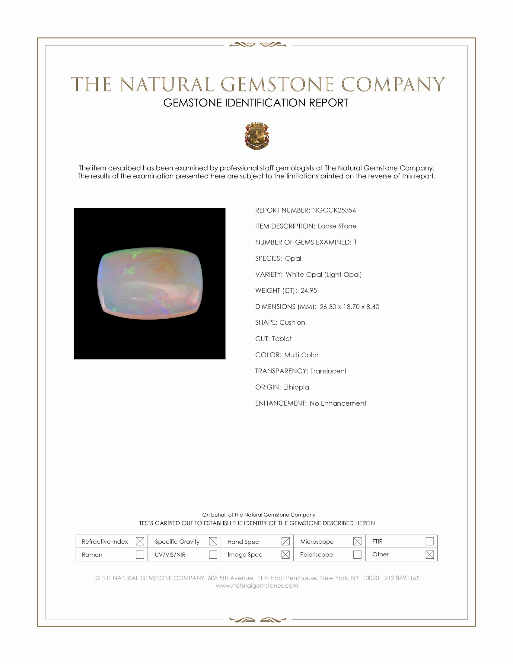 24.95 Ct. Multi Color White Opal (Light Opal) from Ethiopia