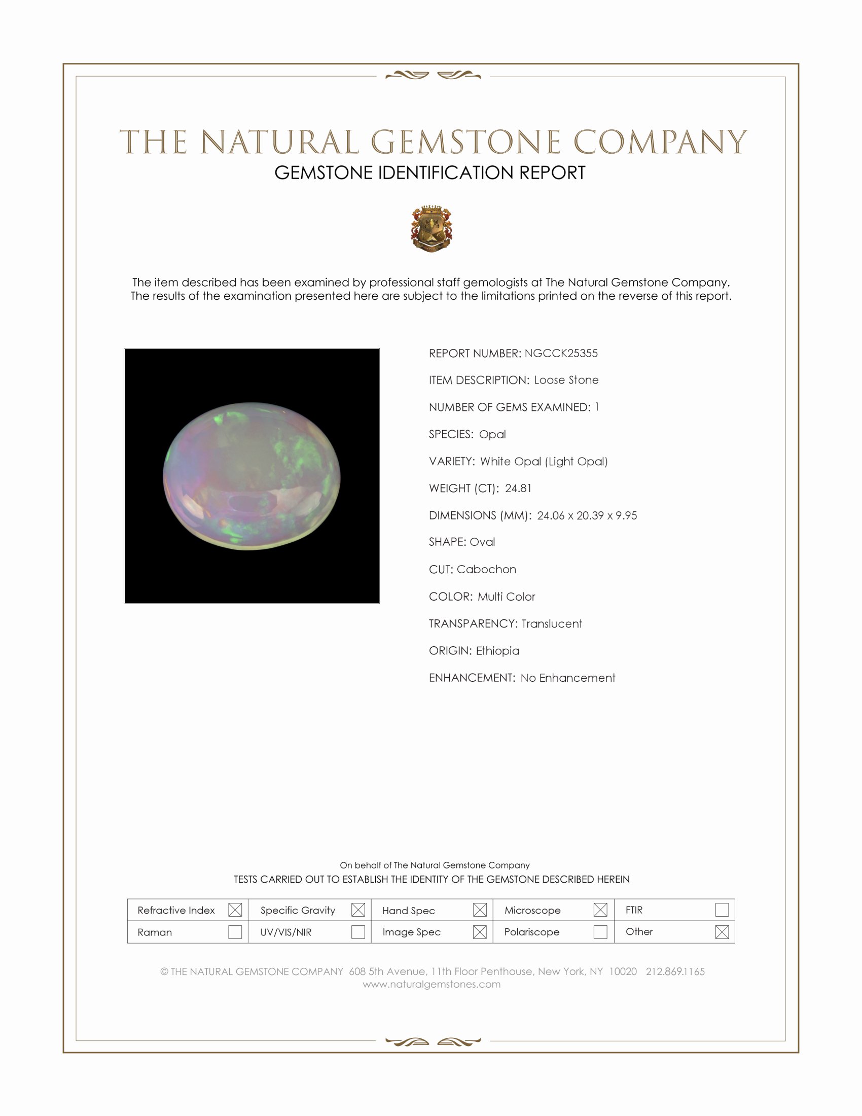 24.81 Ct. Multi Color Cabochon White Opal (Light Opal) from Ethiopia