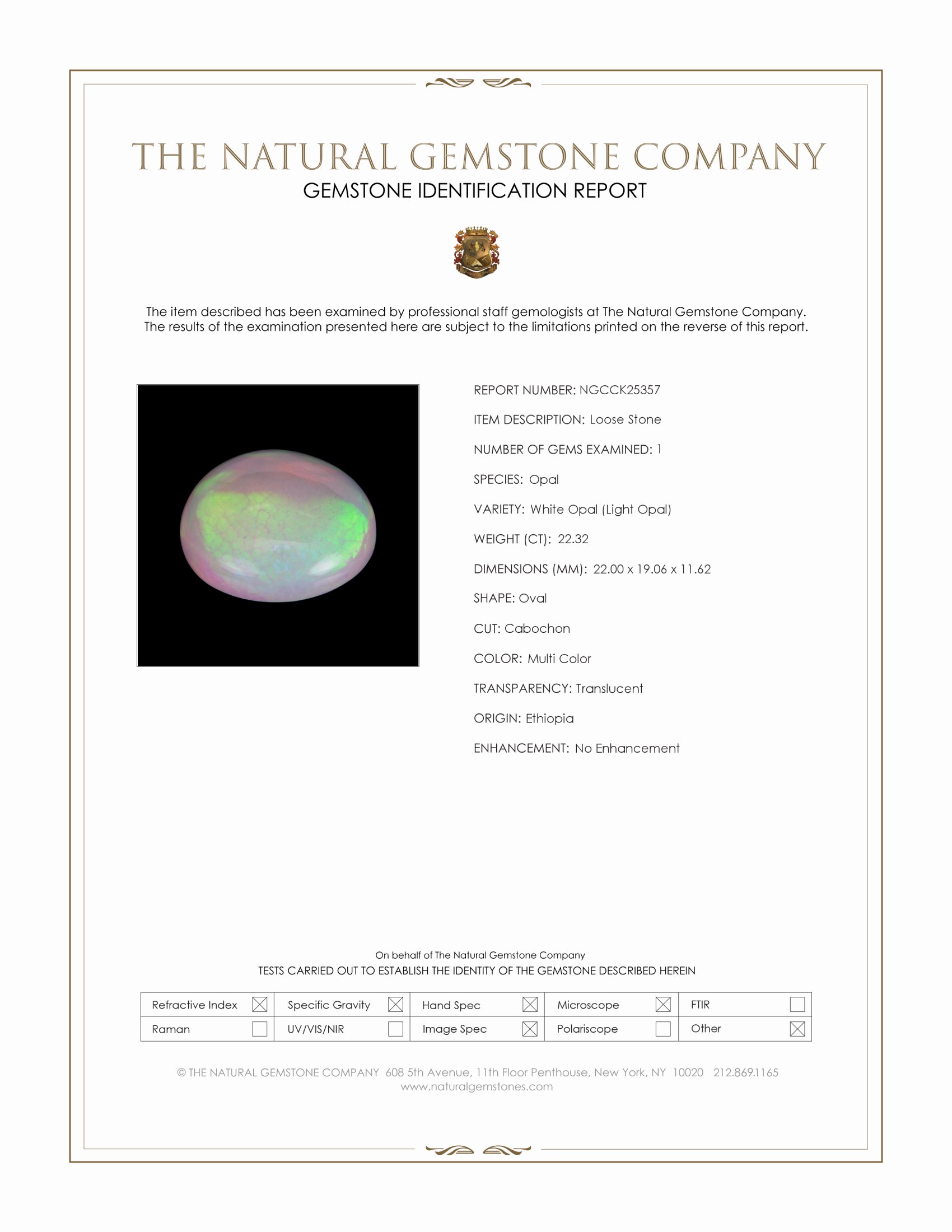 22.32 Ct. Multi Color Cabochon White Opal (Light Opal) from Ethiopia