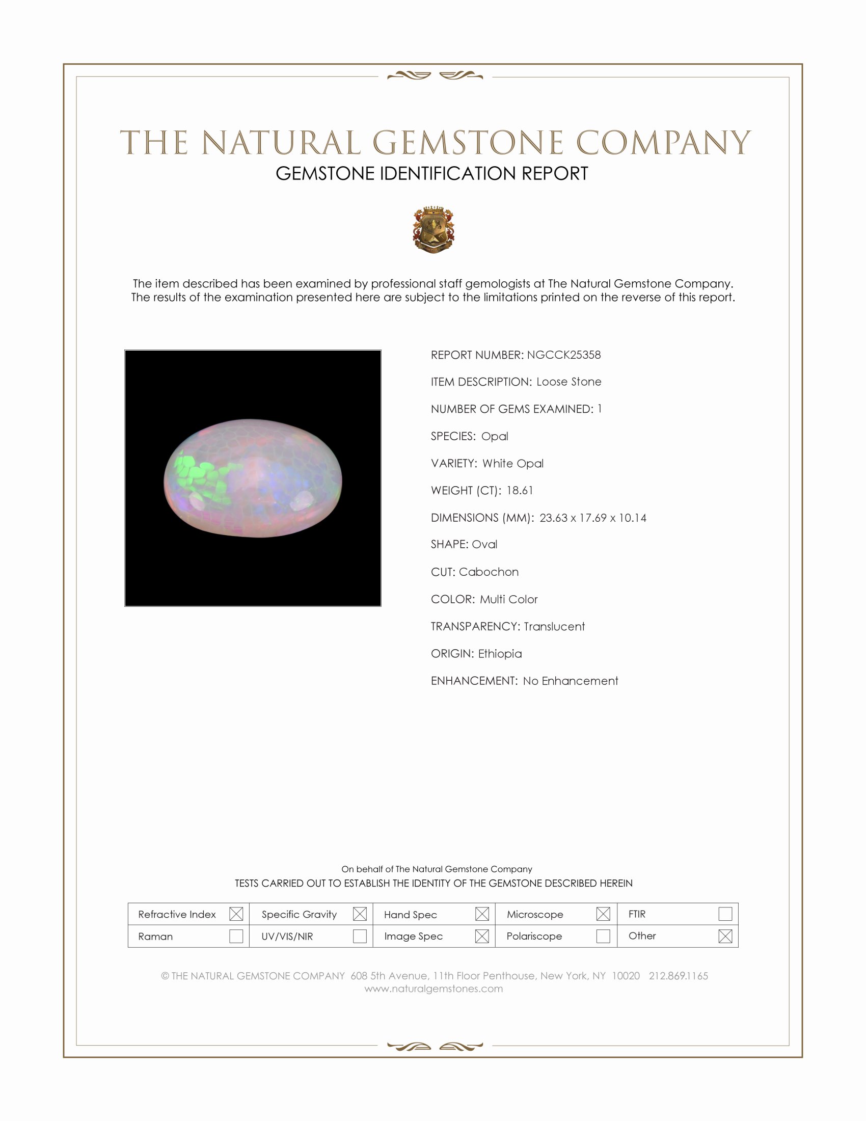 18.61 Ct. Multi Color Cabochon White Opal from Ethiopia