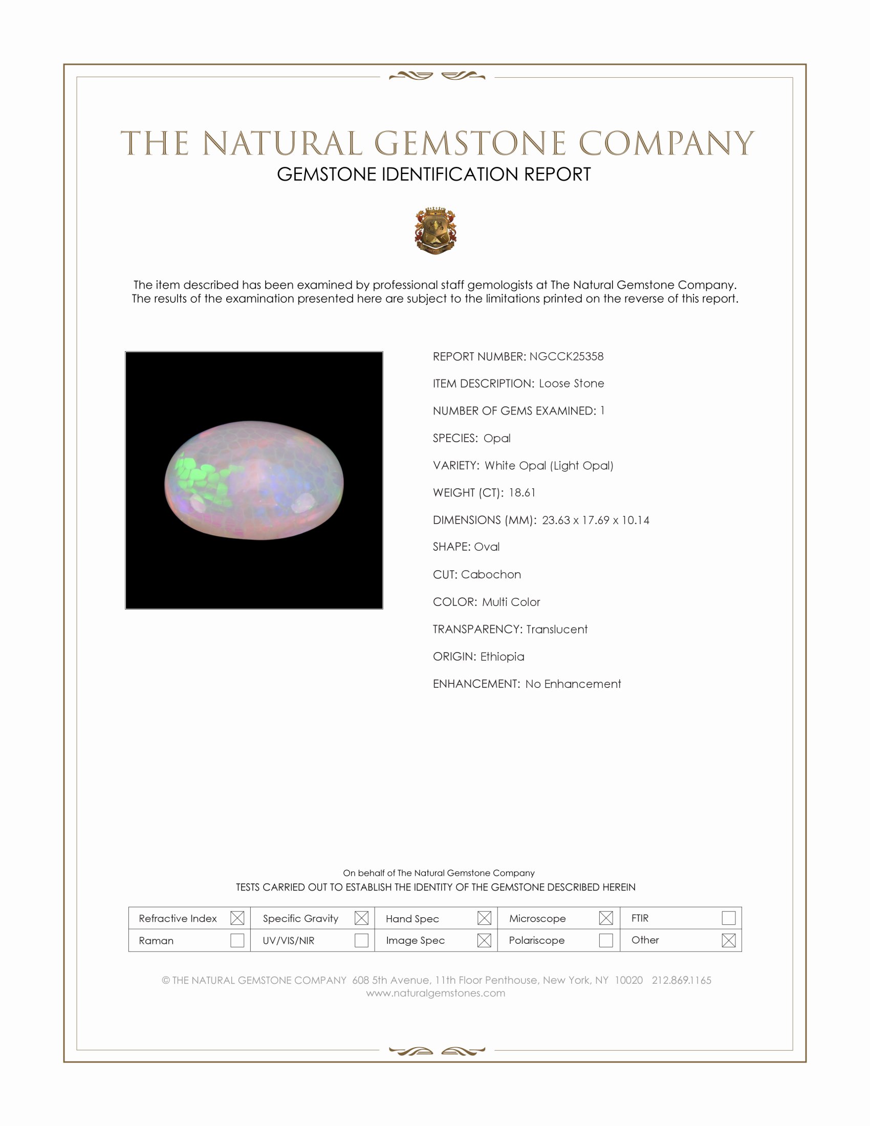 18.61 Ct. Multi Color Cabochon White Opal (Light Opal) from Ethiopia