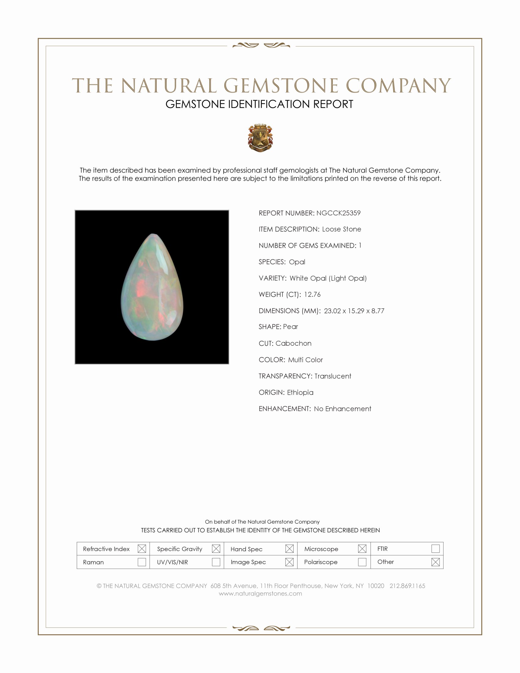 12.76 Ct. Multi Color Cabochon White Opal (Light Opal) from Ethiopia