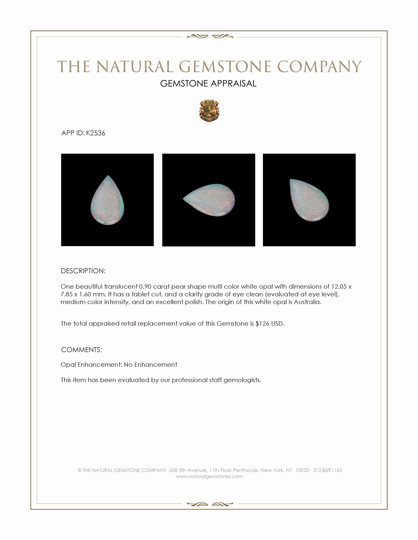 0.90 Ct. White Opal from Australia