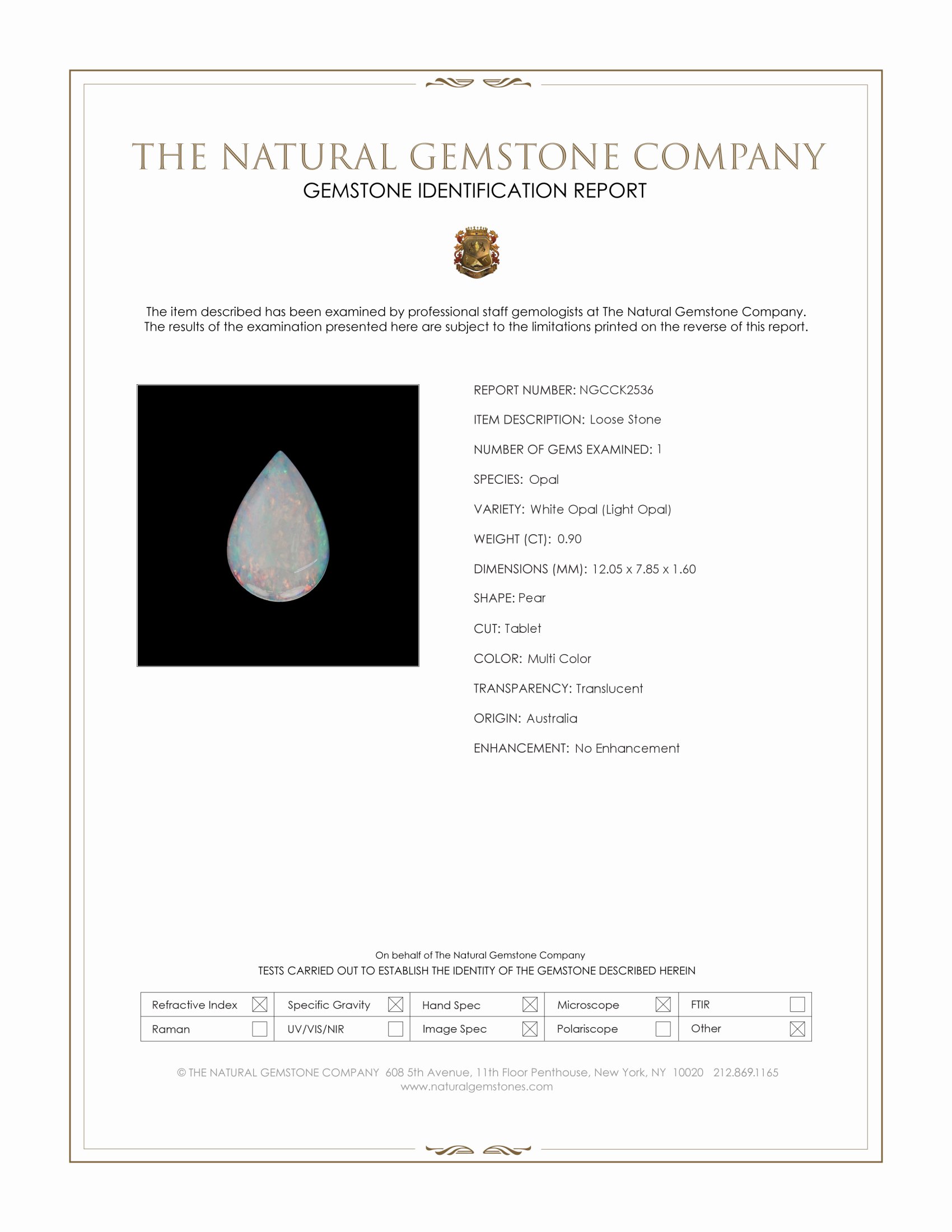 0.90 Ct. Multi Color White Opal (Light Opal) from Australia