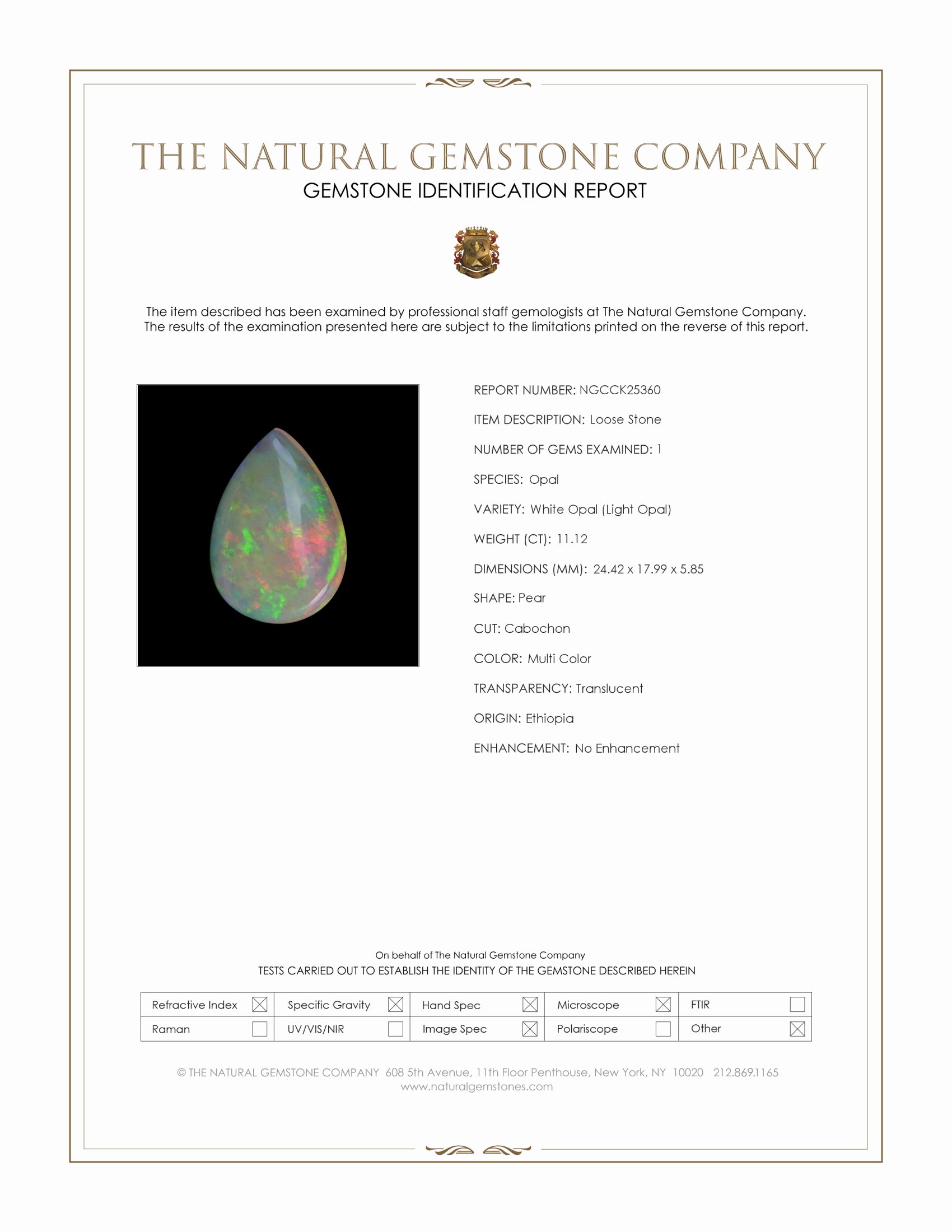 11.12 Ct. Multi Color Cabochon White Opal (Light Opal) from Ethiopia