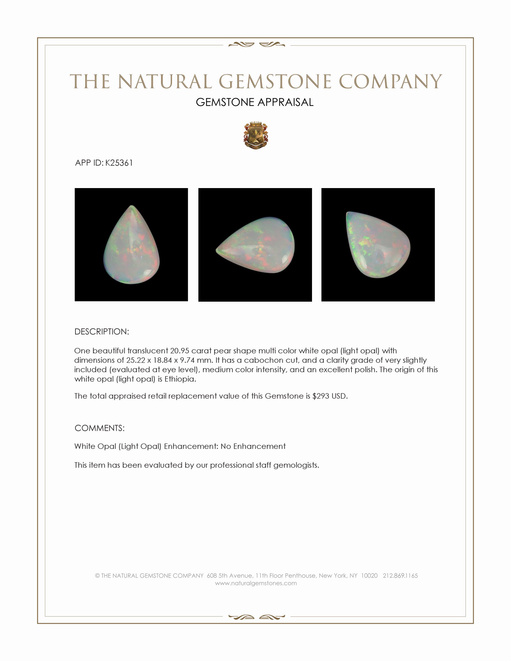 20.95 Ct. Multi Color Cabochon White Opal (Light Opal) from Ethiopia