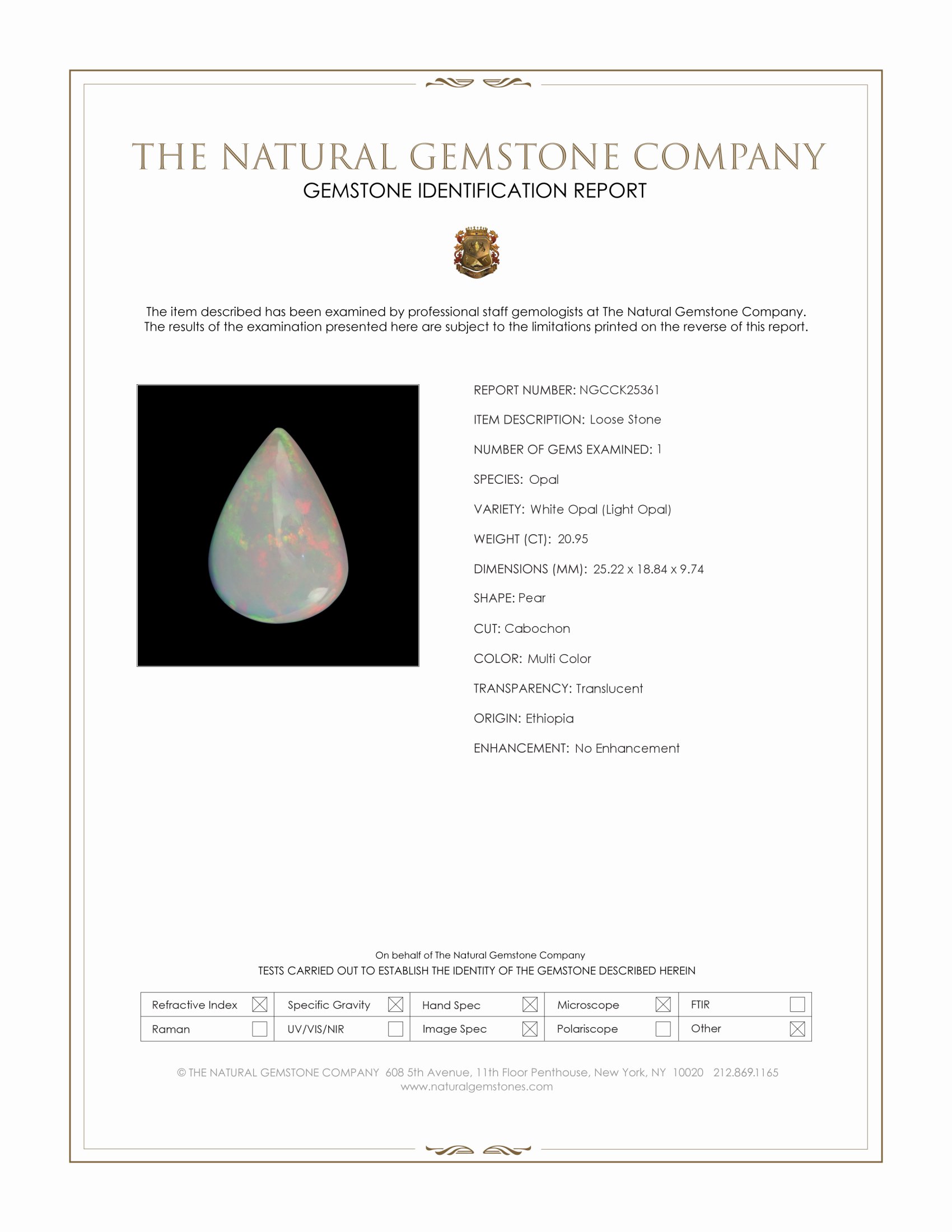 20.95 Ct. Multi Color Cabochon White Opal (Light Opal) from Ethiopia