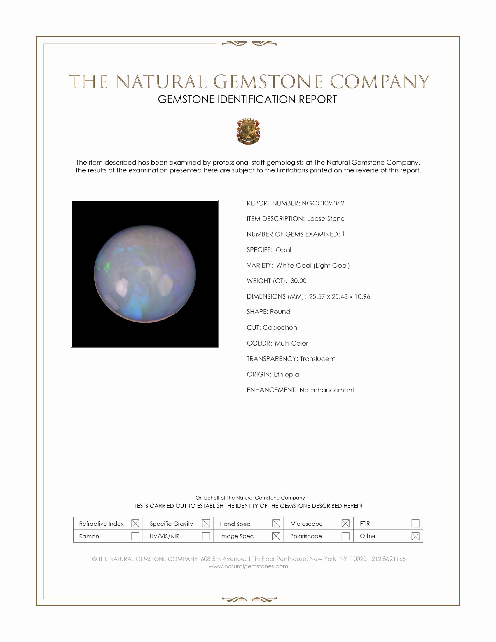 30.00 Ct. Multi Color Cabochon White Opal (Light Opal) from Ethiopia