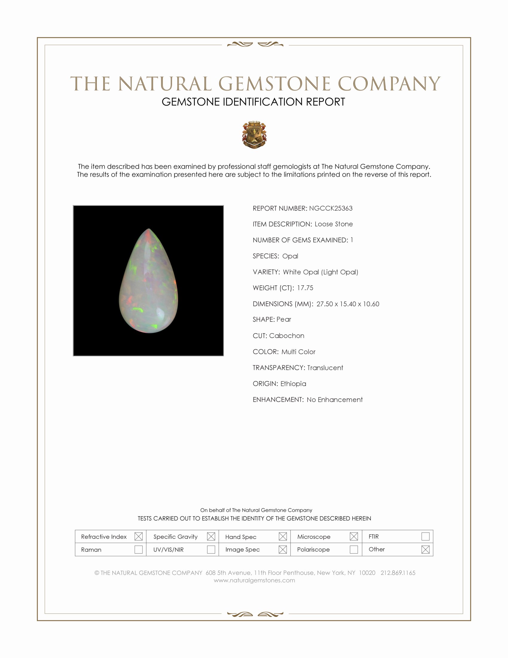 17.75 Ct. Multi Color Cabochon White Opal (Light Opal) from Ethiopia