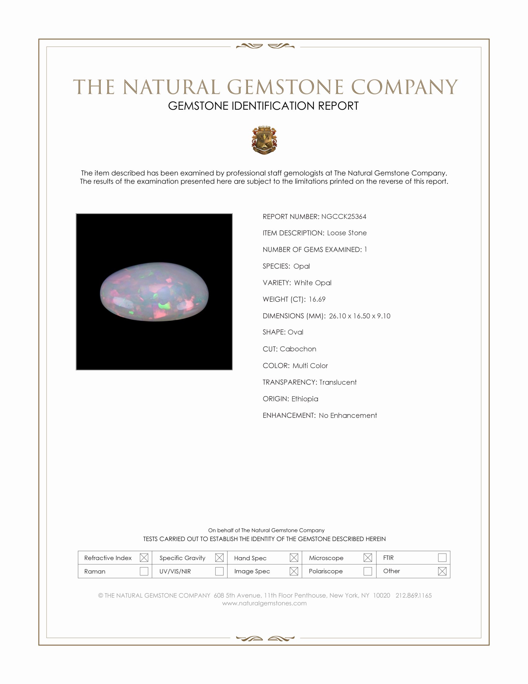 16.69 Ct. Multi Color Cabochon White Opal from Ethiopia