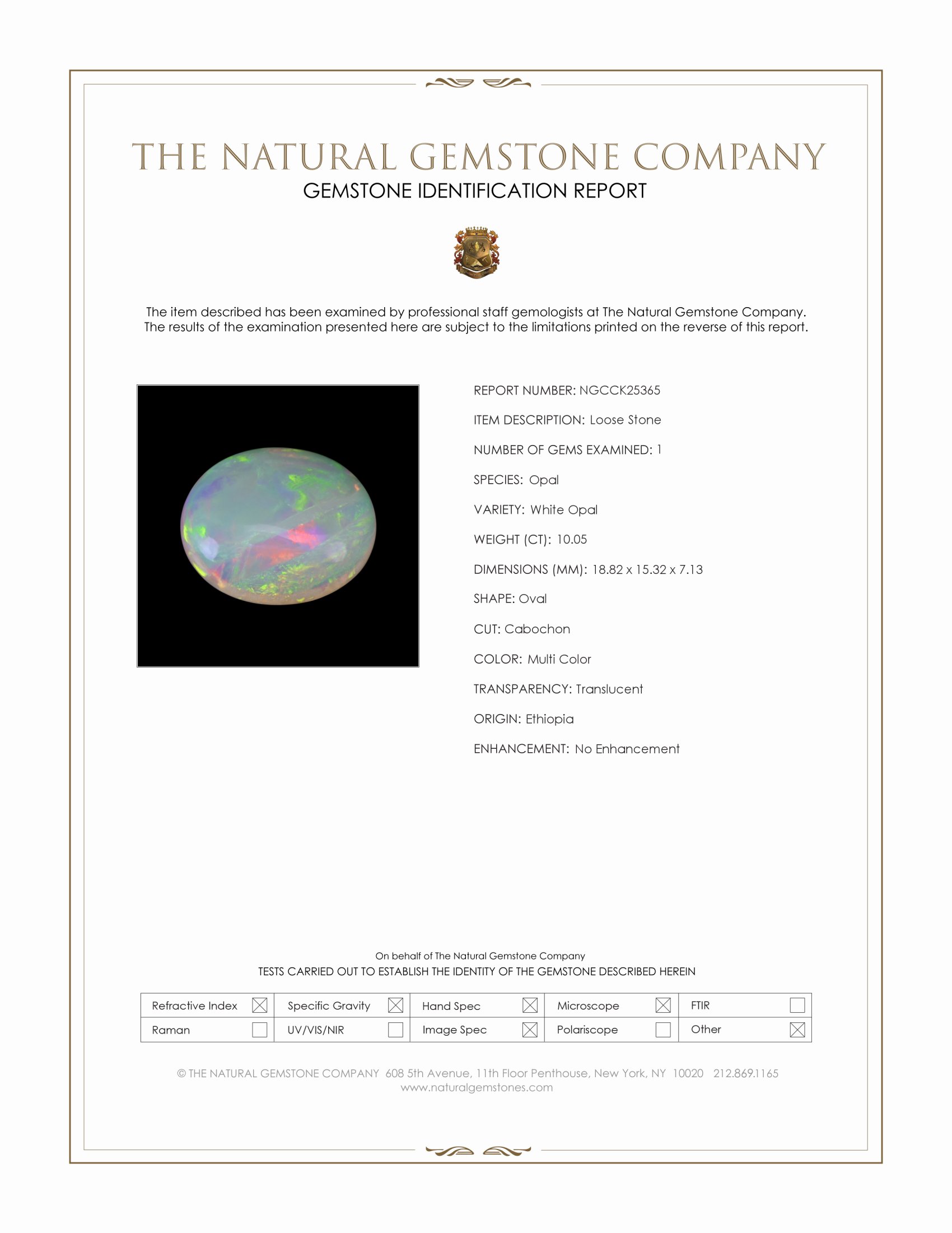 10.05 Ct. Multi Color Cabochon White Opal (Light Opal) from Ethiopia