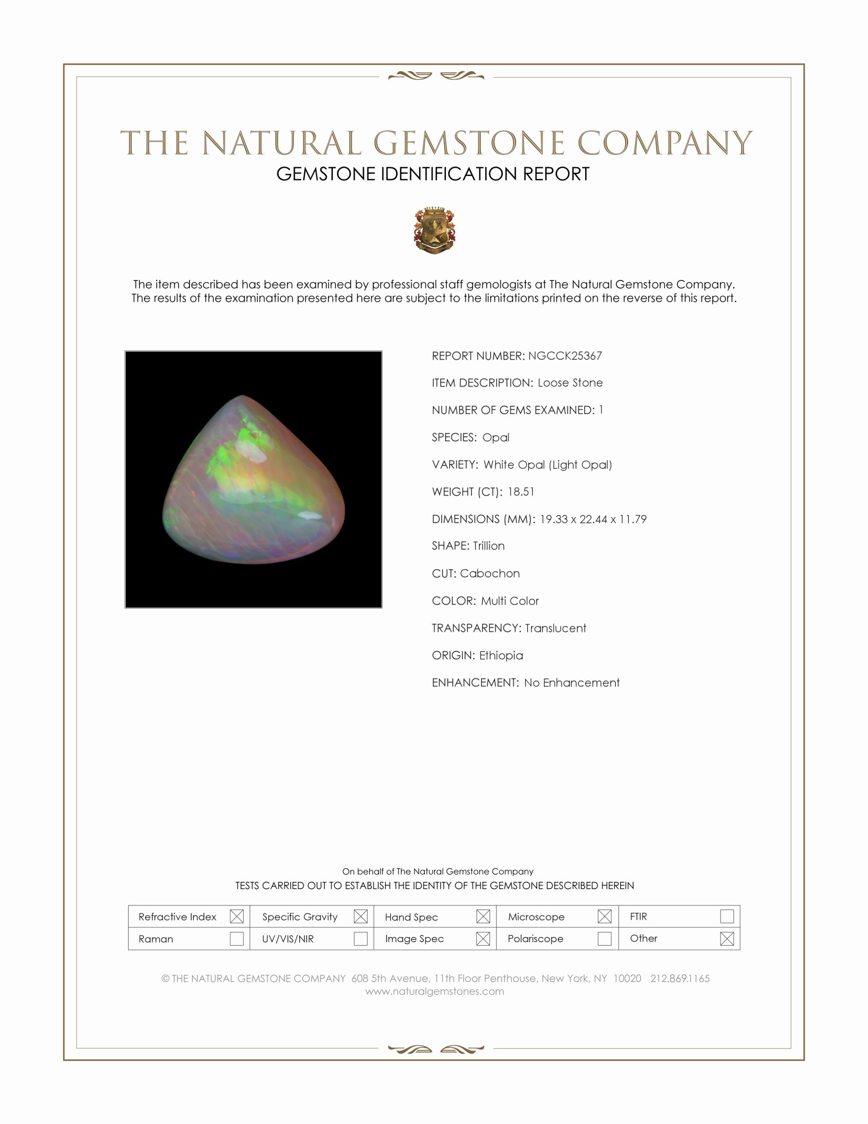 18.51 Ct. Multi Color Cabochon White Opal (Light Opal) from Ethiopia