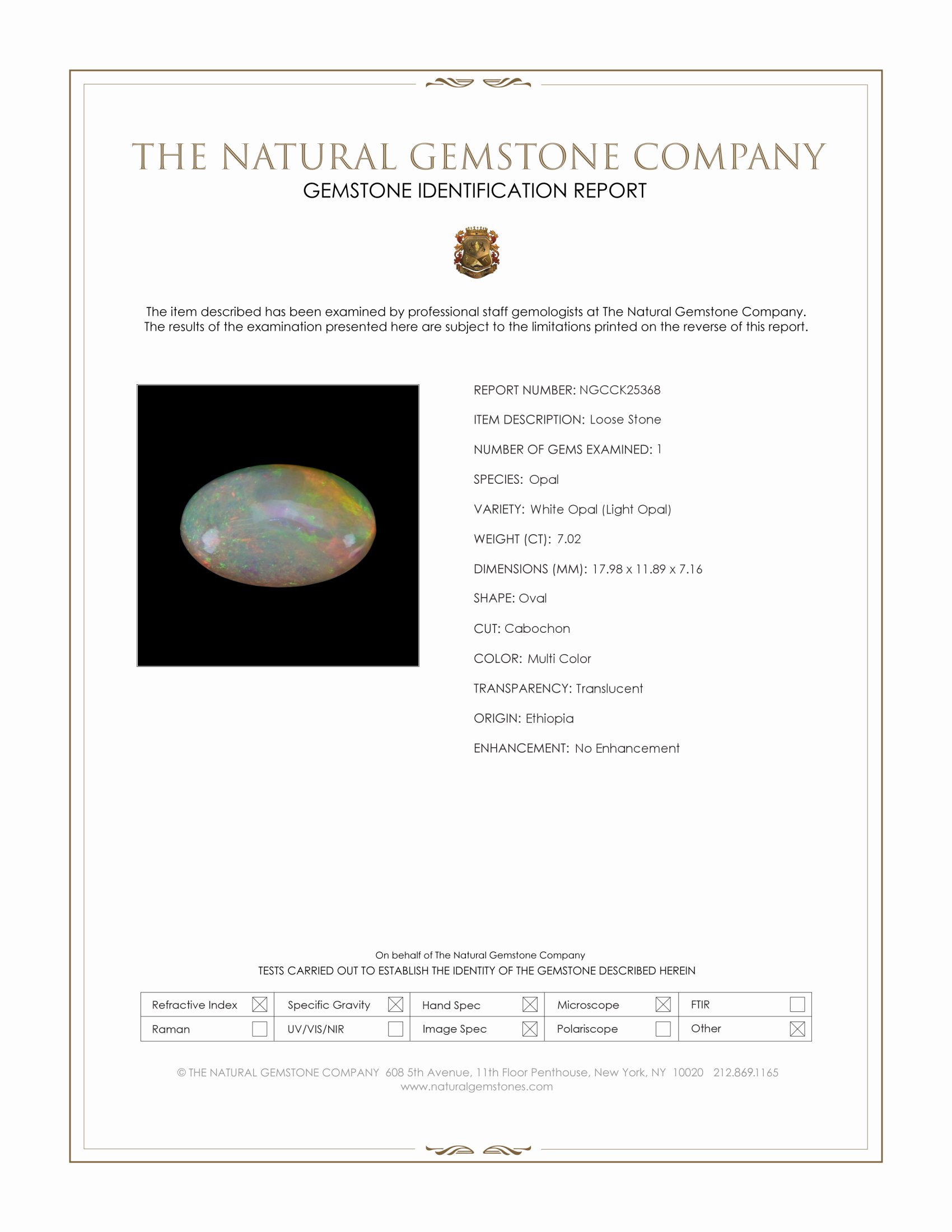 7.02 Ct. Multi Color Cabochon White Opal (Light Opal) from Ethiopia