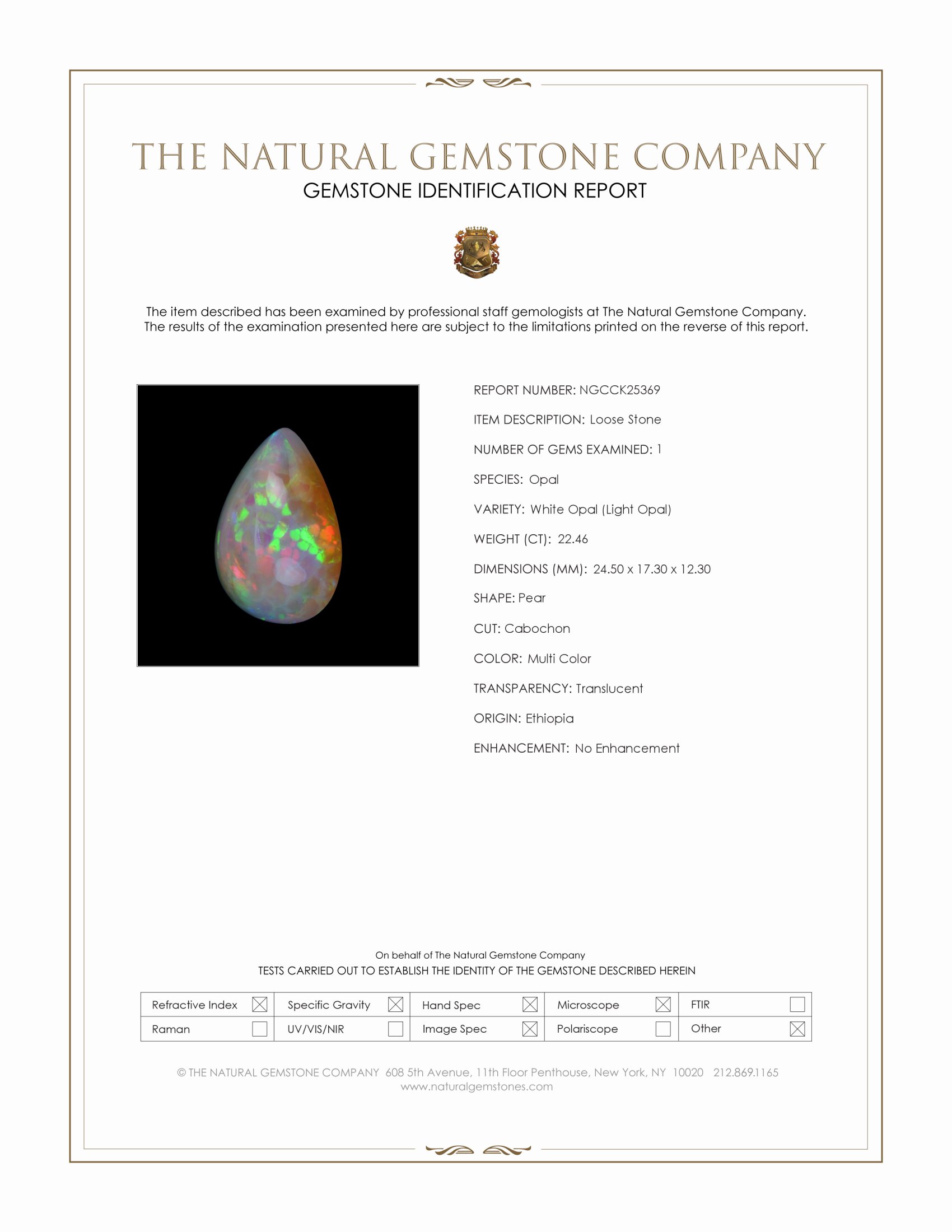 22.46 Ct. Multi Color Cabochon White Opal (Light Opal) from Ethiopia