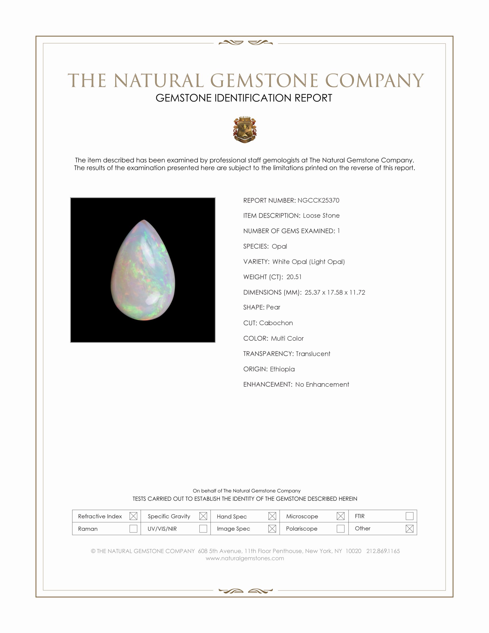 20.51 Ct. Multi Color Cabochon White Opal (Light Opal) from Ethiopia