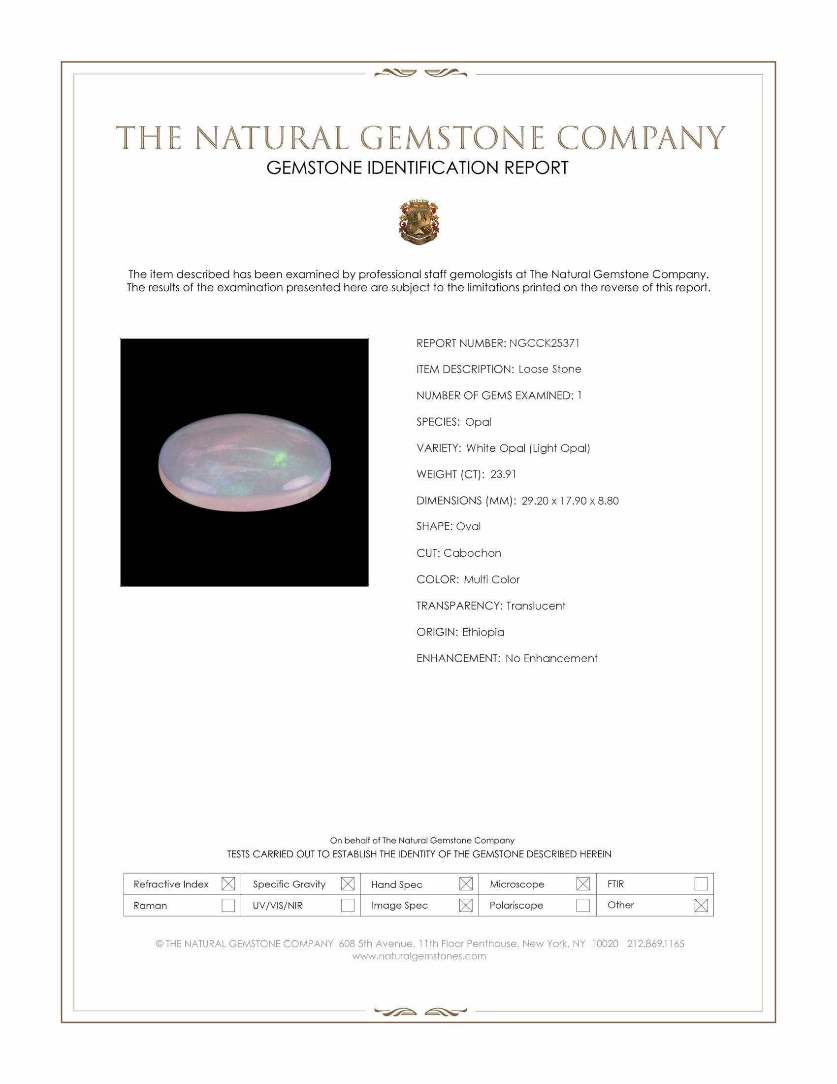 23.91 Ct. Multi Color Cabochon White Opal (Light Opal) from Ethiopia