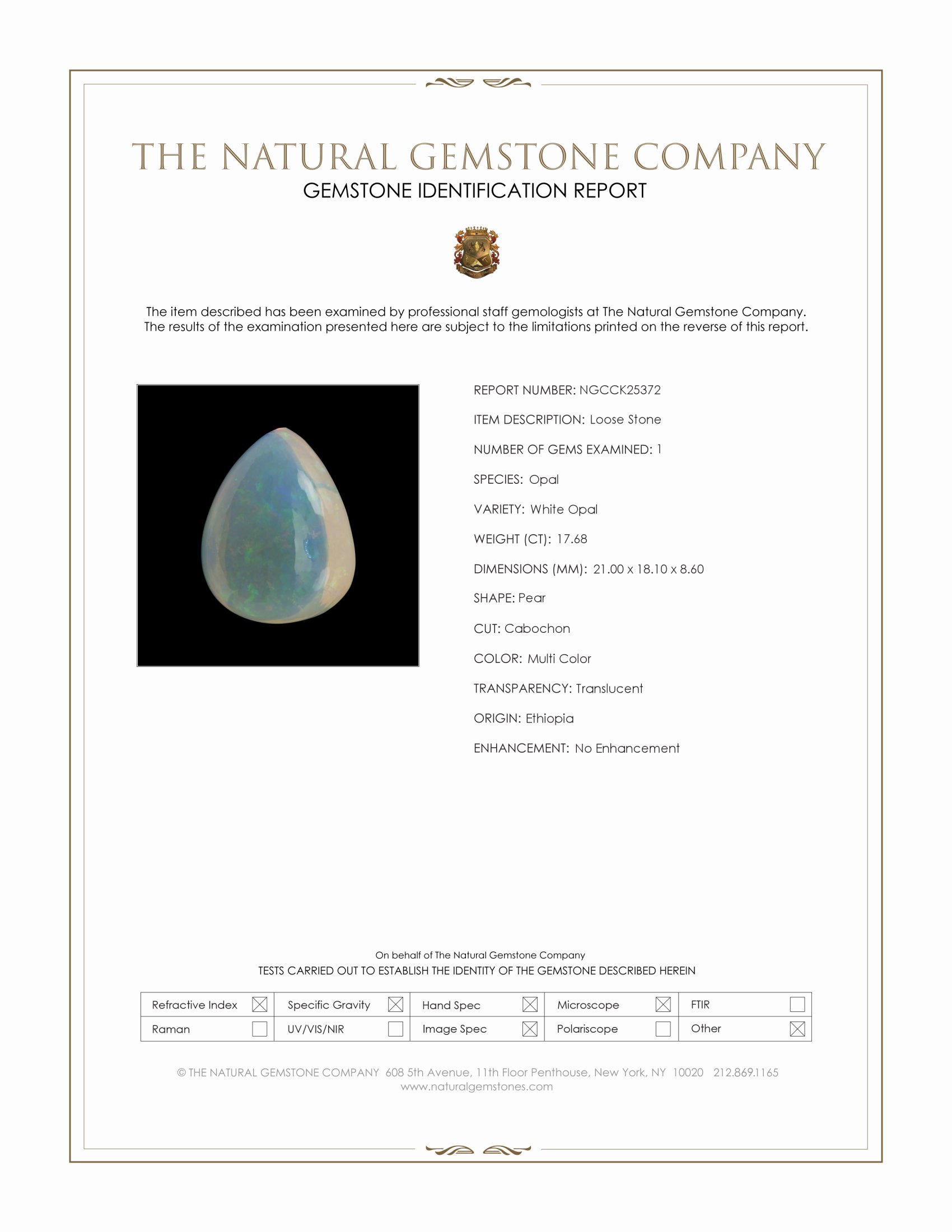 17.68 Ct. Multi Color Cabochon White Opal from Ethiopia