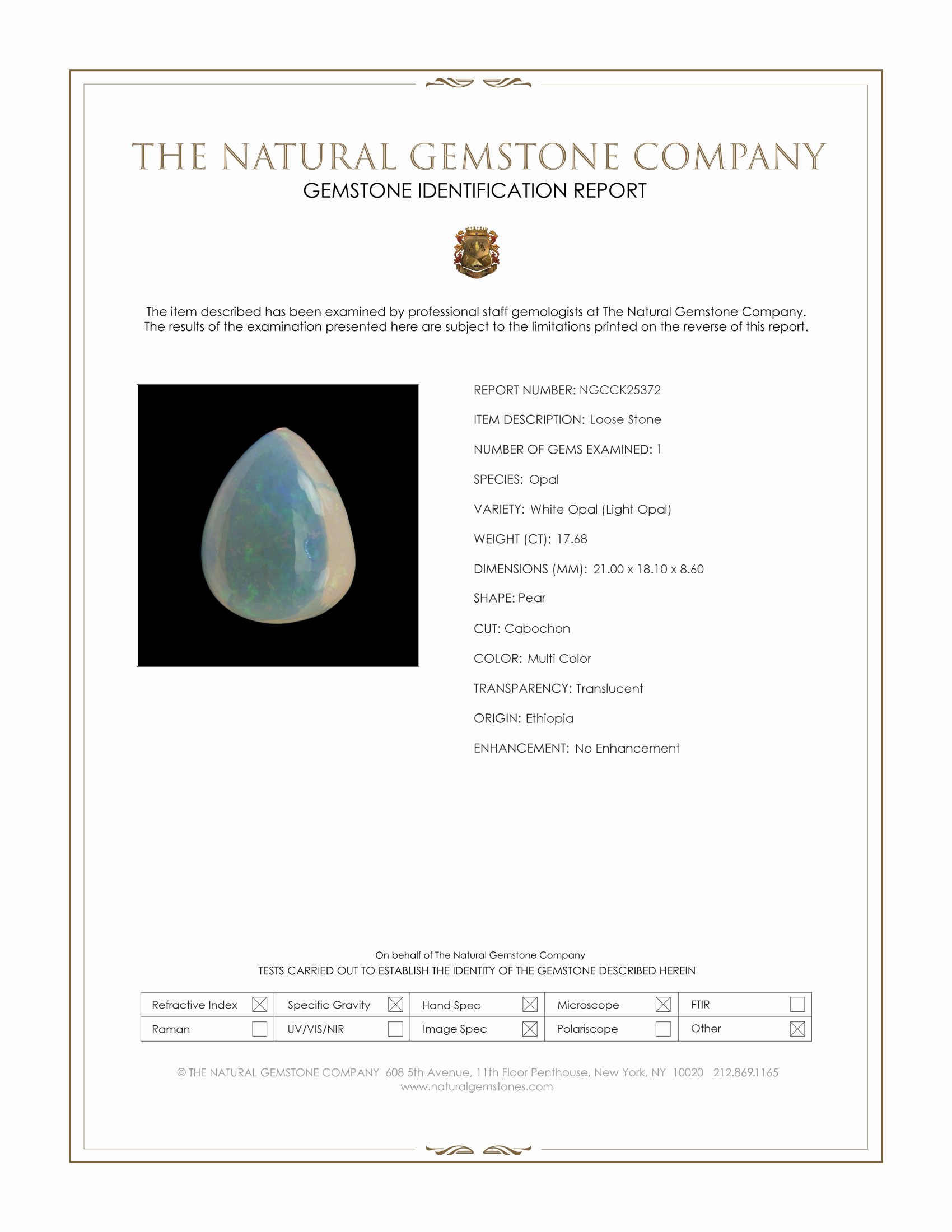 17.68 Ct. Multi Color Cabochon White Opal (Light Opal) from Ethiopia
