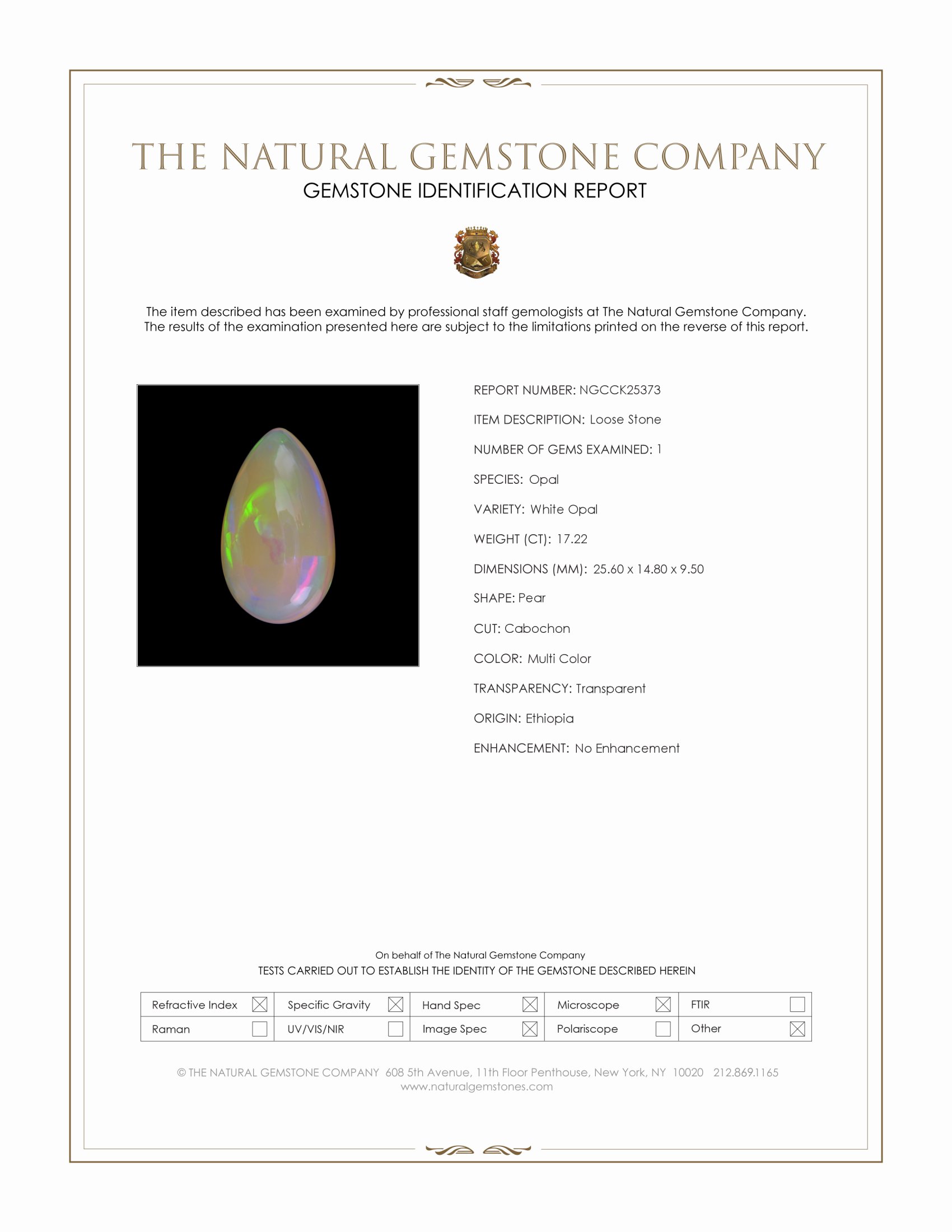 17.22 Ct. Multi Color Cabochon White Opal from Ethiopia