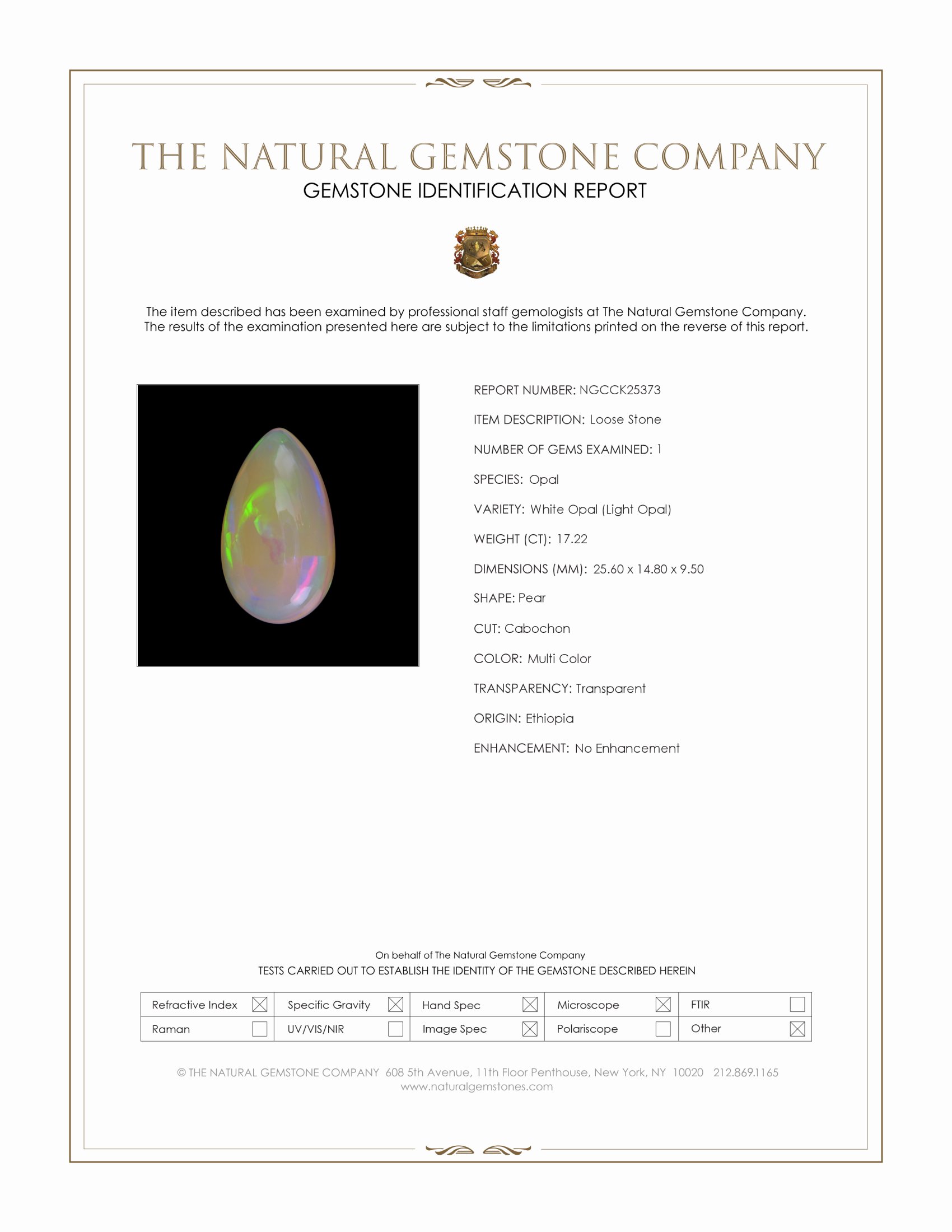 17.22 Ct. Multi Color Cabochon White Opal (Light Opal) from Ethiopia