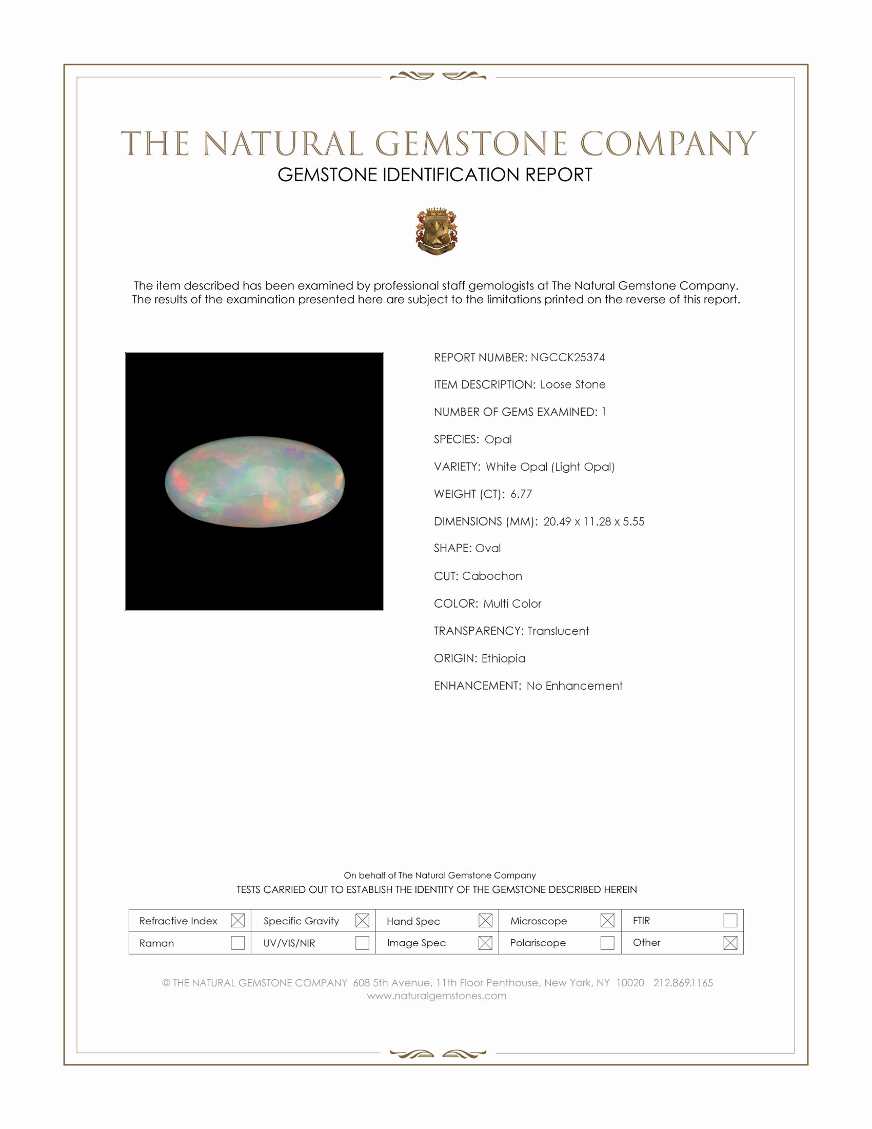 6.77 Ct. Multi Color Cabochon White Opal (Light Opal) from Ethiopia